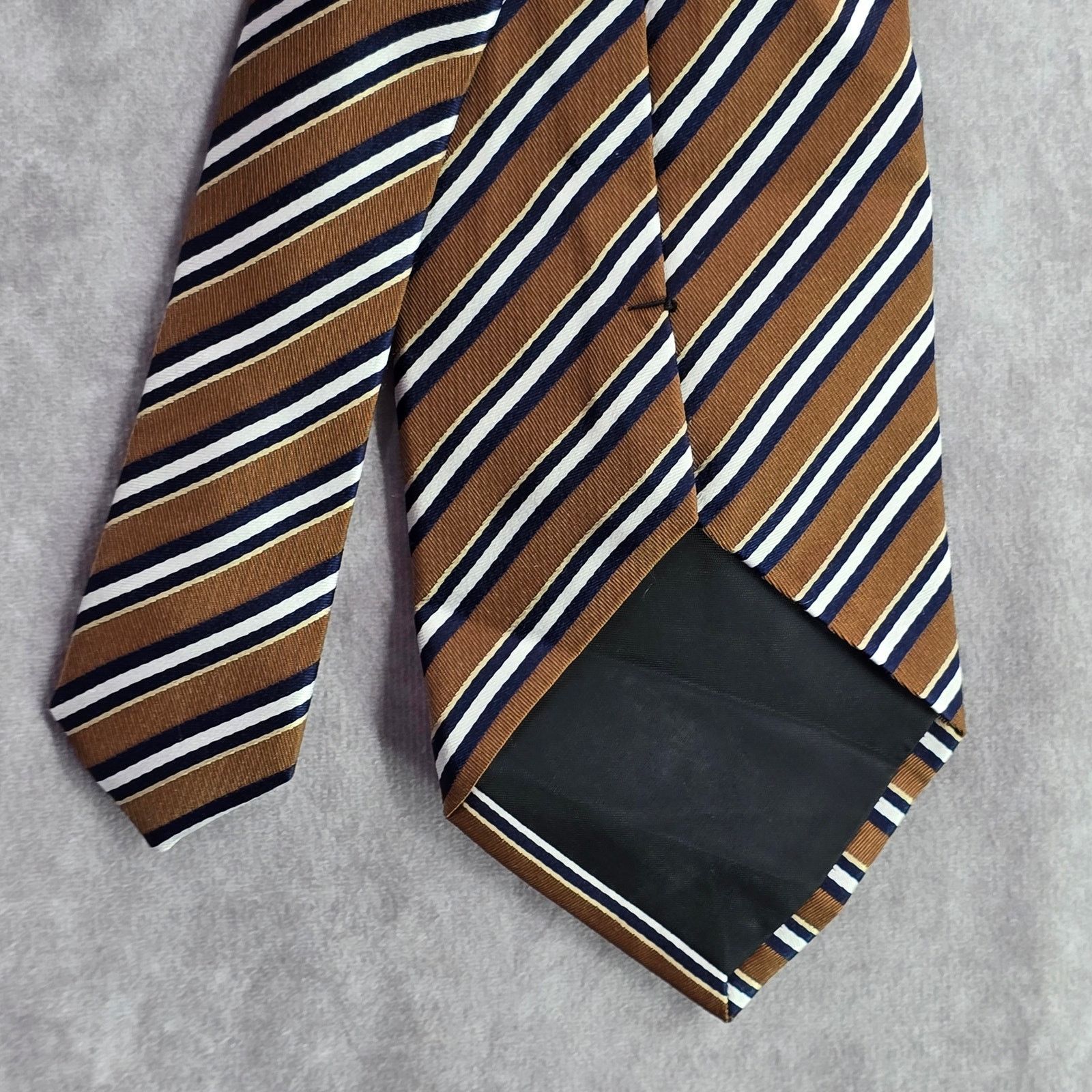 Stafford Stafford Performance Brown White Stripe 100% Silk Neck Tie Size 30 - 5 Thumbnail