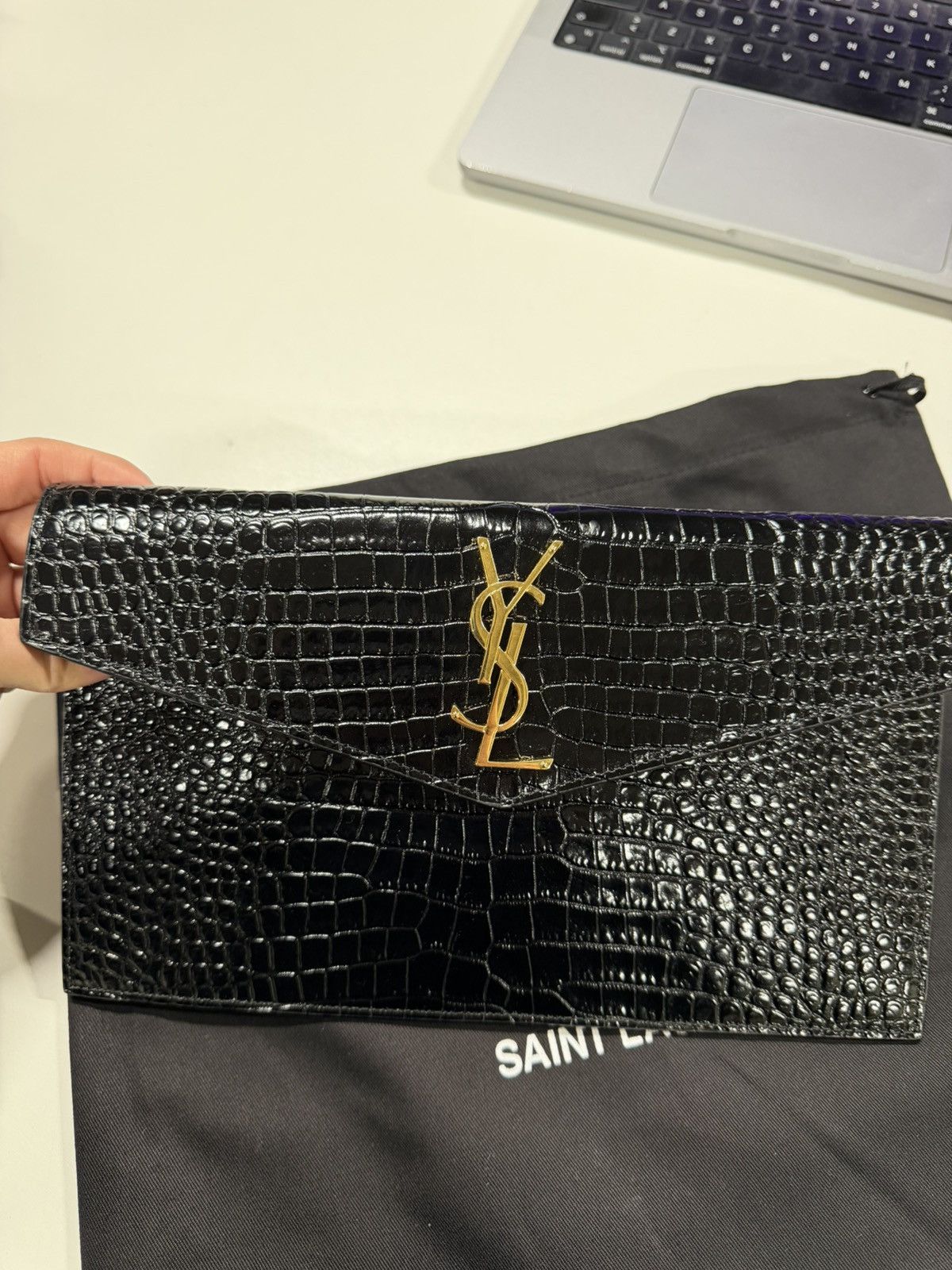 Saint Laurent Paris Saint Laurent Uptown Croco Leather Pouch NEW 900$ Size ONE SIZE - 2 Thumbnail