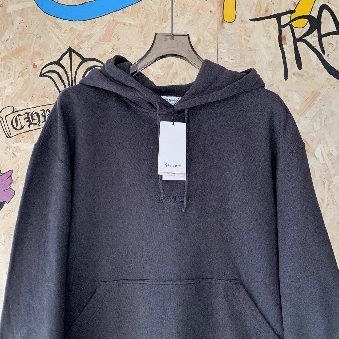 Saint Laurent Paris SAINT LAURENT Men's Fleece Embroidered Kangaroo Hoodie XL Size US XL / EU 56 / 4 - 3 Thumbnail