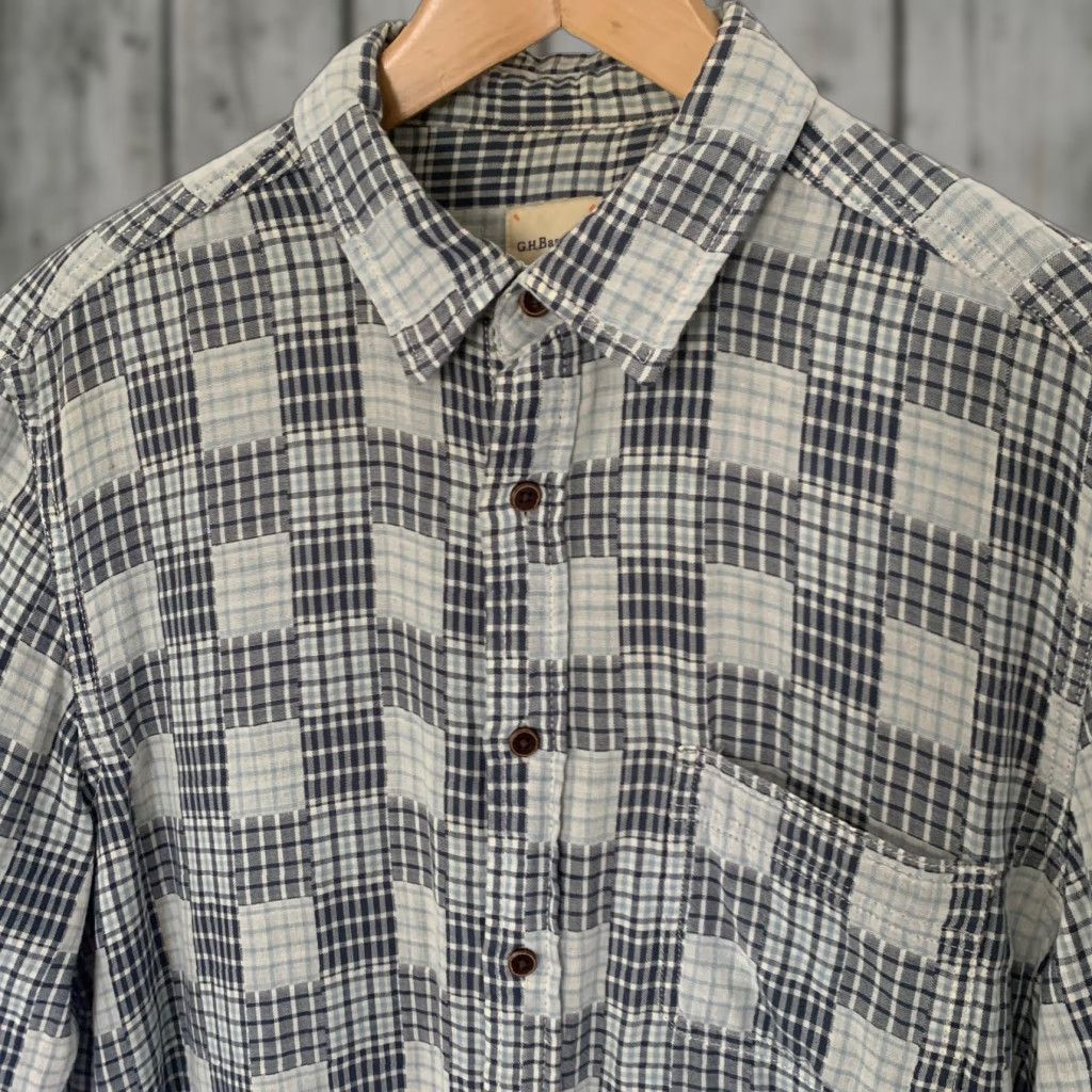 Vintage GH Bass & Co. Shirt Mens M Patchwork-Look Plaid Button Up Cotton LS Woven Blue Size US M / EU 48-50 / 2 - 1 Thumbnail