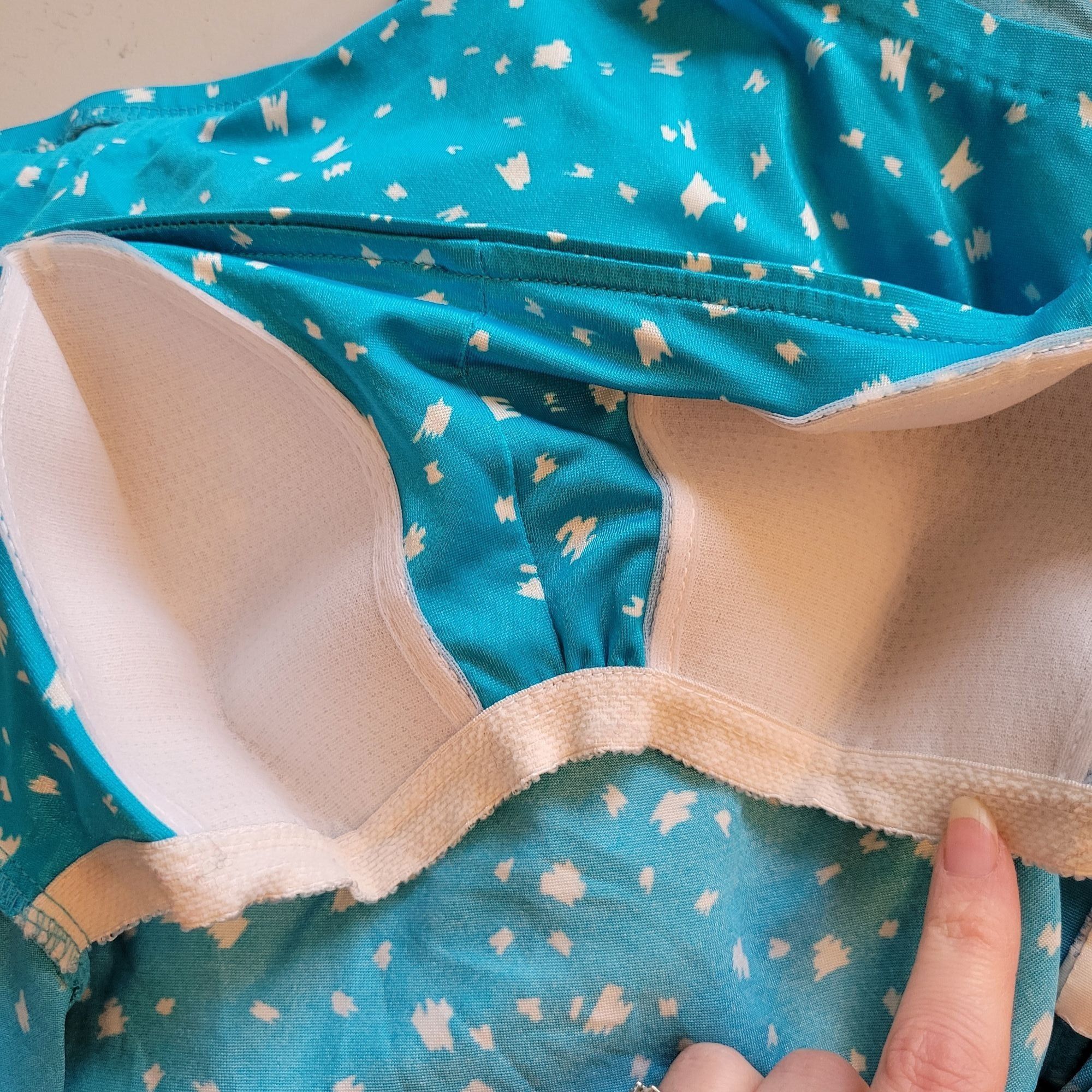 Vintage Vintage 1960S Blue White Abstract Print Swimsuit Belted Wais Size XL / US 12-14 / IT 48-50 - 3 Thumbnail