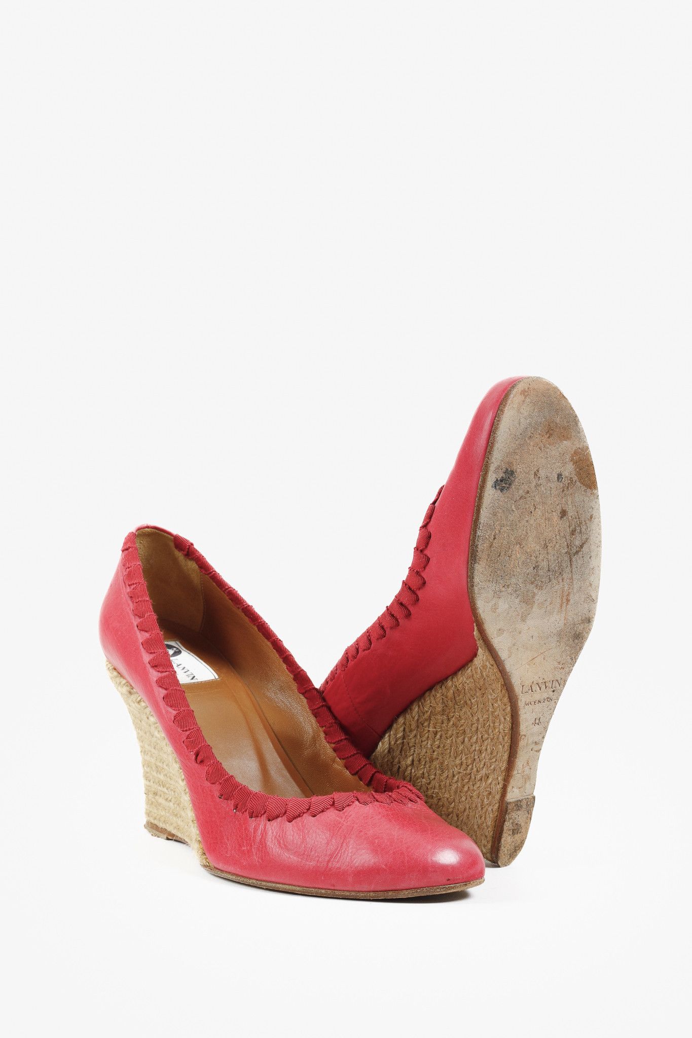 Lanvin Lanvin Pink Leather Ribbon Accent Wedge Espadrilles Size US 10.5 / IT 40.5 - 4 Thumbnail