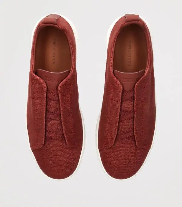 Ermenegildo Zegna o1s1rm1025 Triple Stitch Low-Top Sneakers in Tela Rosso Size US 10 / EU 43 - 4 Thumbnail