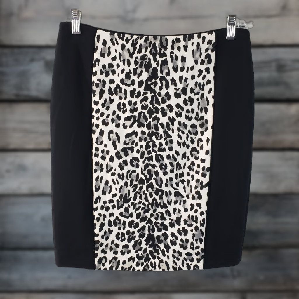 White House Black Market VINTAGE White House Black Market Skirt Womens Short Pencil 10 Animal Print Black Nylon Polyester Waist 15.5 Length 21 Size 32" / US 10 / IT 46 - 1 Thumbnail
