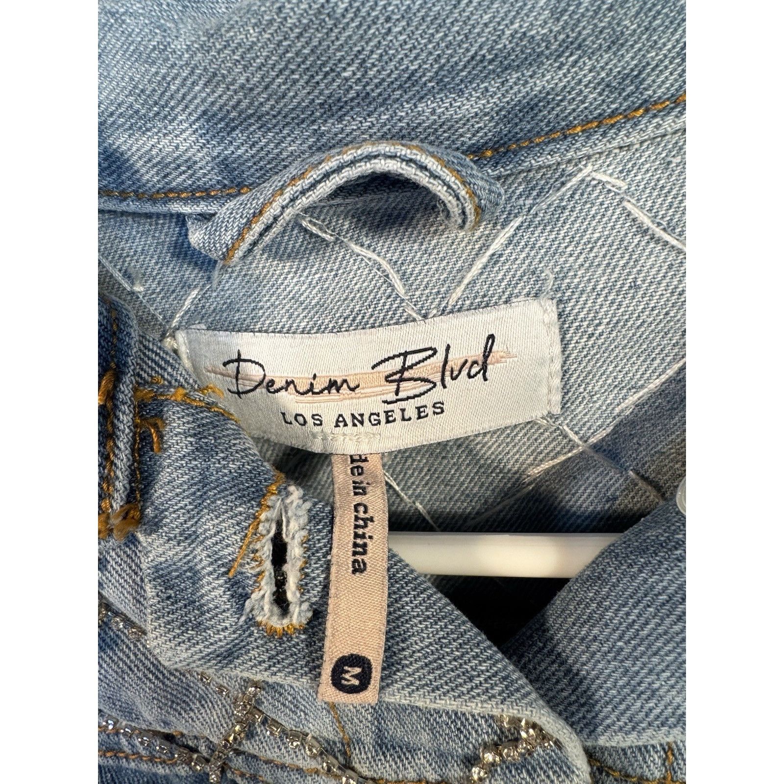 Levi's Denim Blvd Blue Jean Rhinestone Crystal Jacket Women's MEDIU Size M / US 6-8 / IT 42-44 - 6 Thumbnail
