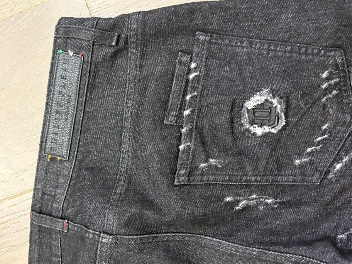Philipp Plein Philipp Plein Distressed Waxed "Wet Black" Biker Jeans Size US 33 - 8 Thumbnail