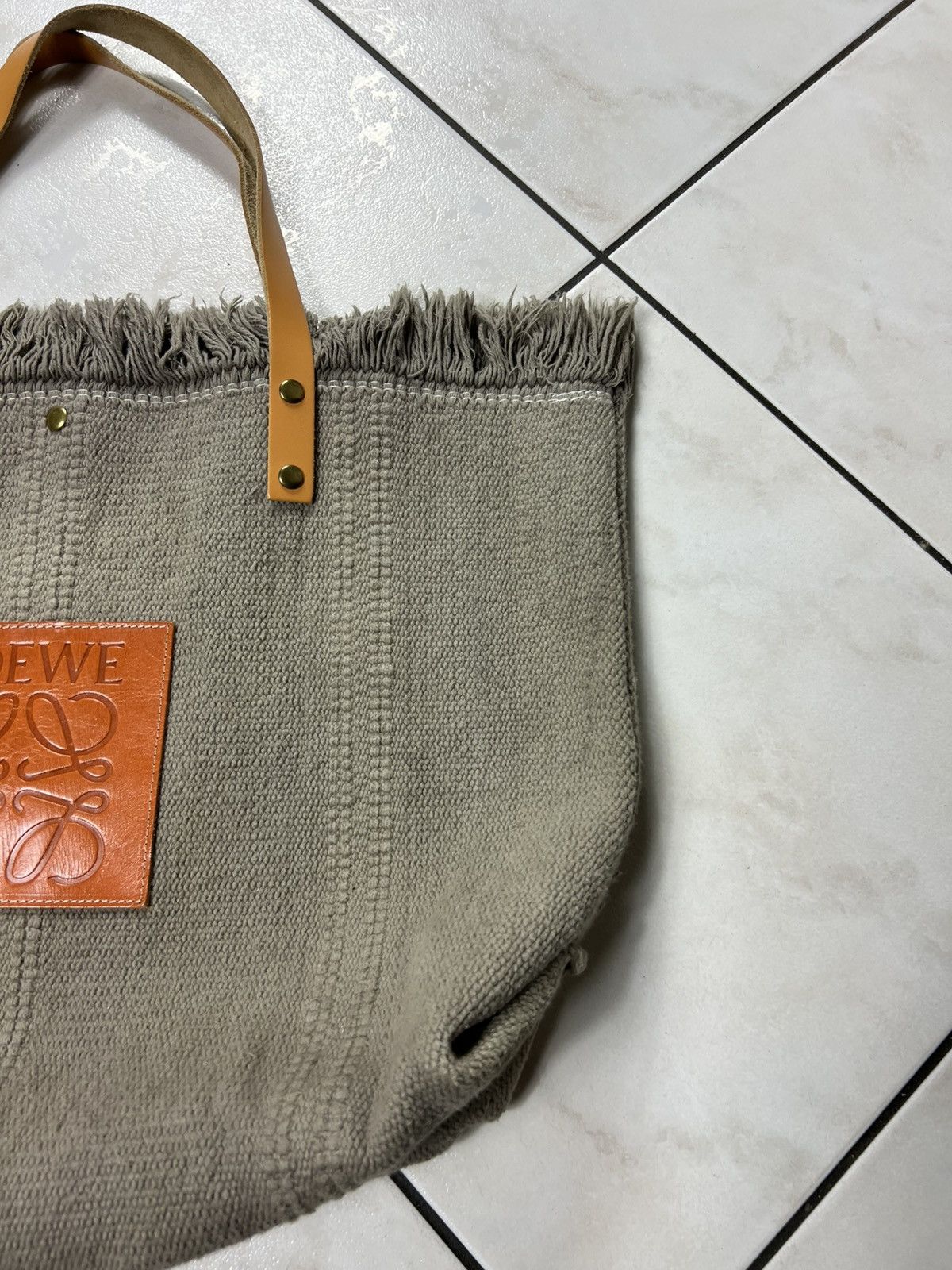 Loewe Loewe big tote bag knitted canvas fringle leather logo Size ONE SIZE - 3 Thumbnail