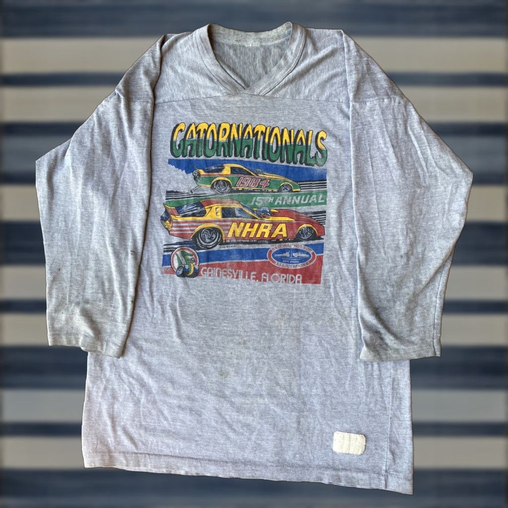 Vintage VINTAGE 1984 Gator Nationals NHRA Gainesville Drag Racing Raglan T Shirt XL Mens Gray Cotton Logo Size US XL / EU 56 / 4 - 1 Thumbnail