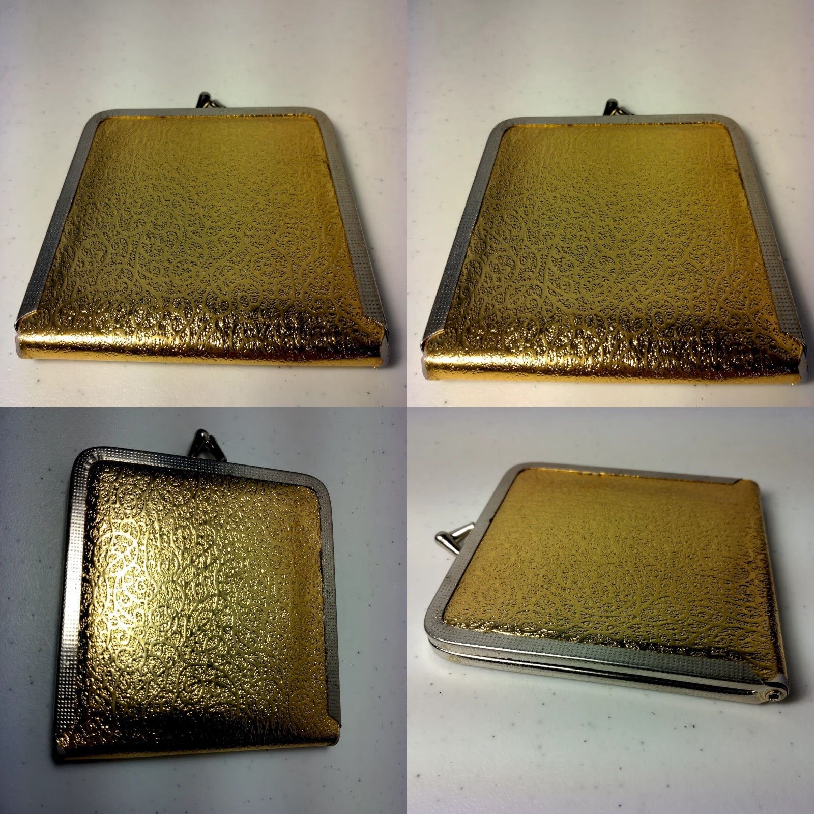 Vintage VINTAGE Mod Purse Mirror Gold Lame Swirl Kiss Lock Double Sided Compact READ Purse Mirror Women Gold 4 5/8" 4" Vintage Mod MCM style fashion Size ONE SIZE - 10 Thumbnail