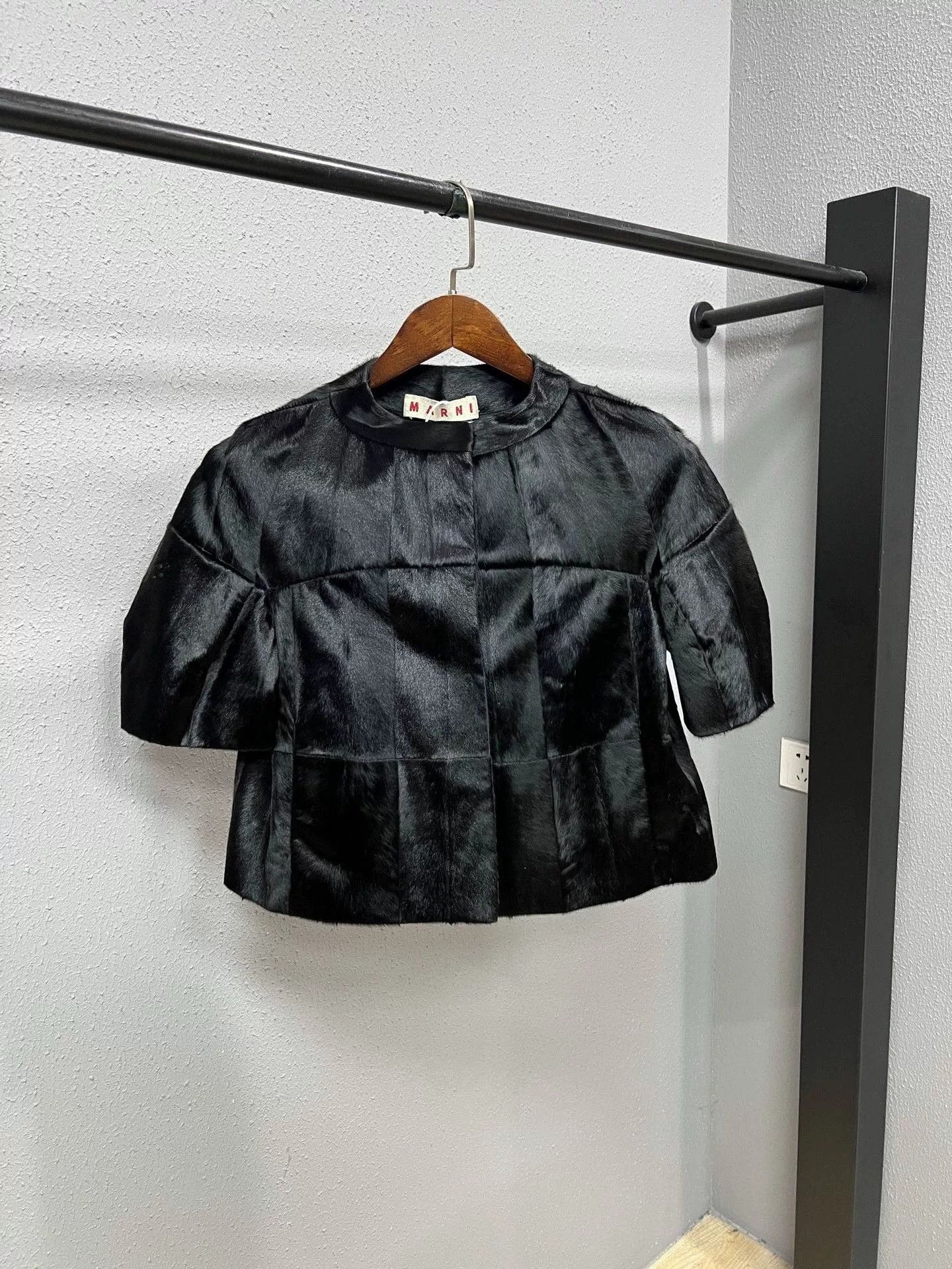 Marni Marni Black Leather Panel Wool Shawl Jacket Size US 7 / EU 40 - 1 Thumbnail
