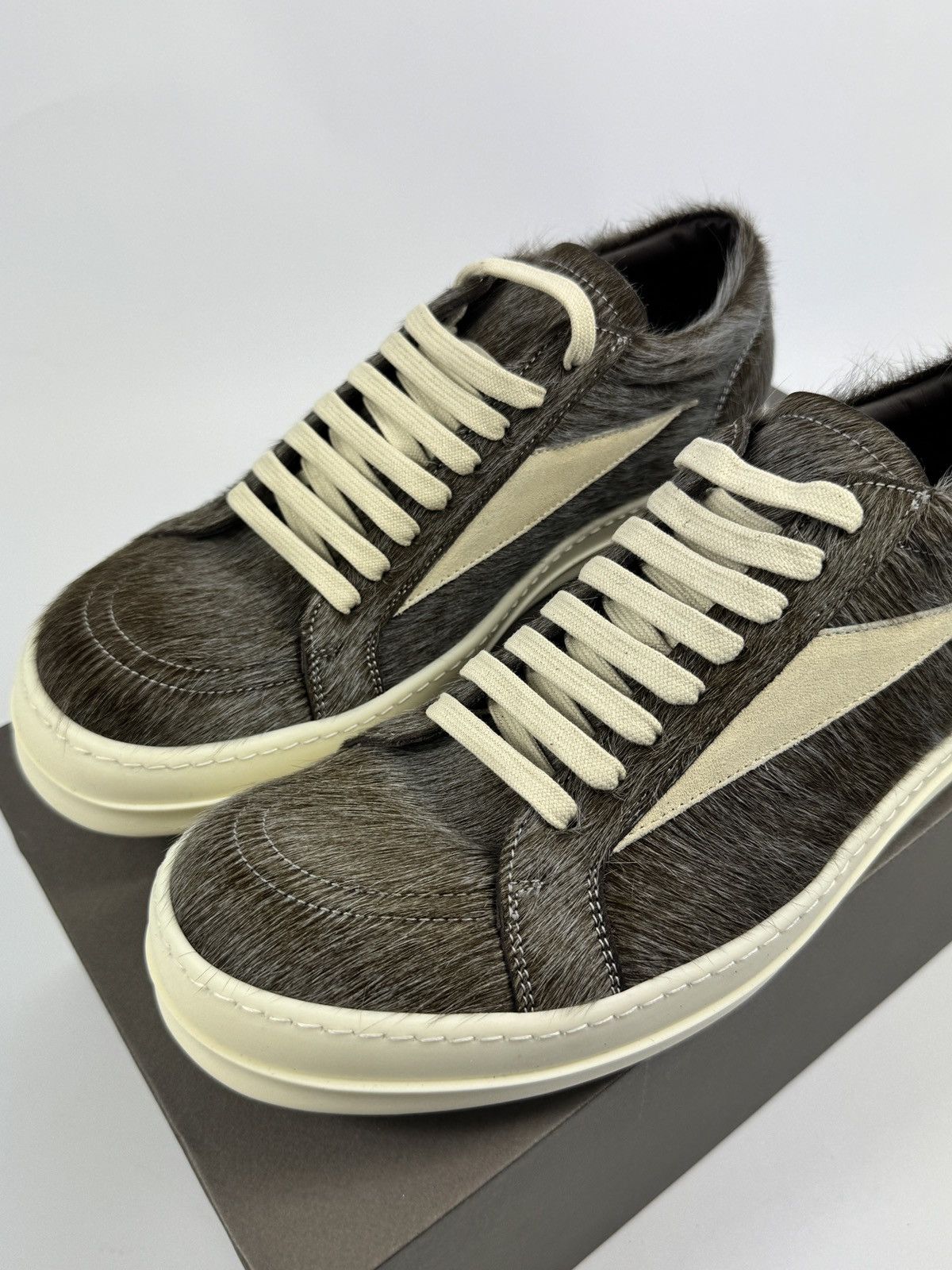 Rick Owens VINTAGE SUEDE TRIMMED CALF HAIR SNEAKERS Size US 10 / EU 43 - 2 Thumbnail