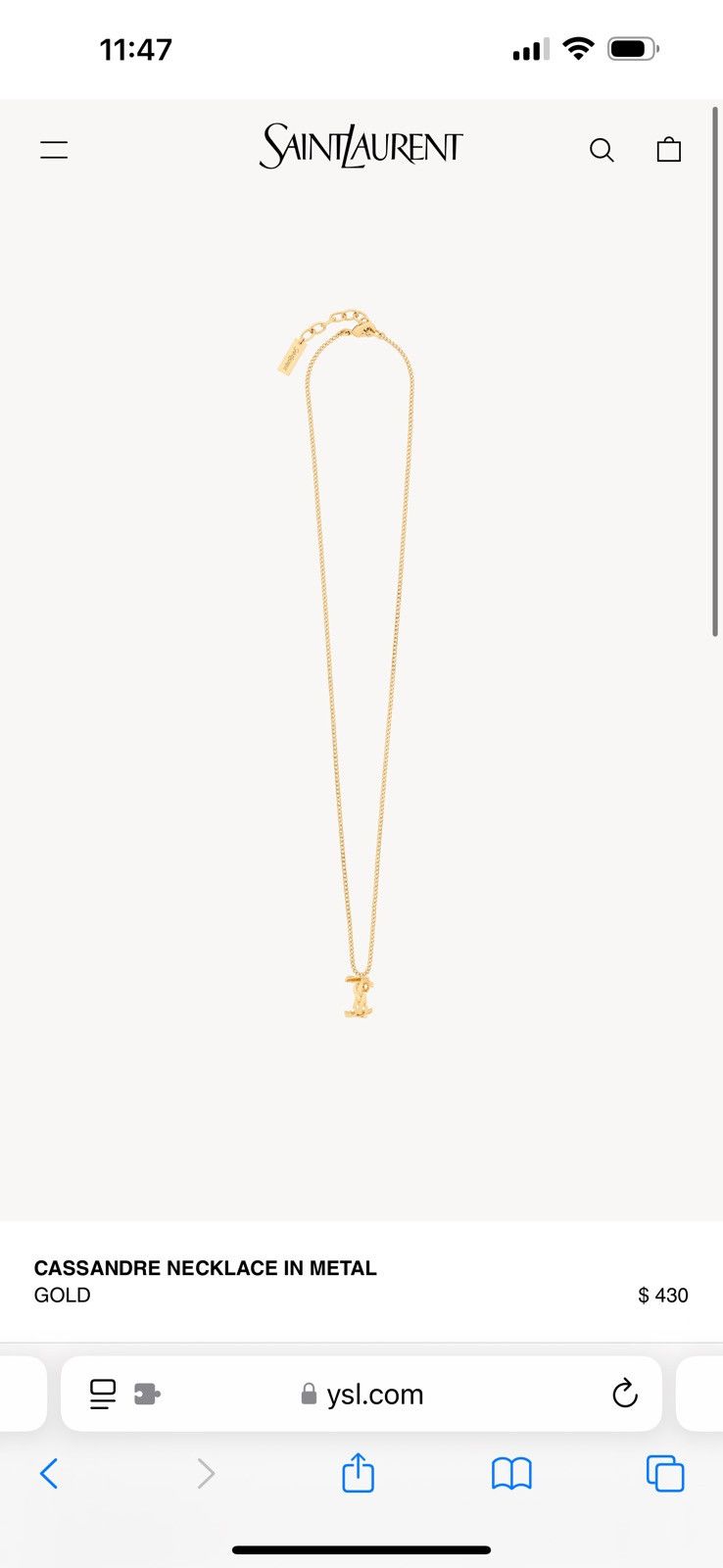 Saint Laurent Paris × Yves Saint Laurent CASSANDRE NECKLACE IN METAL Size ONE SIZE - 1 Thumbnail