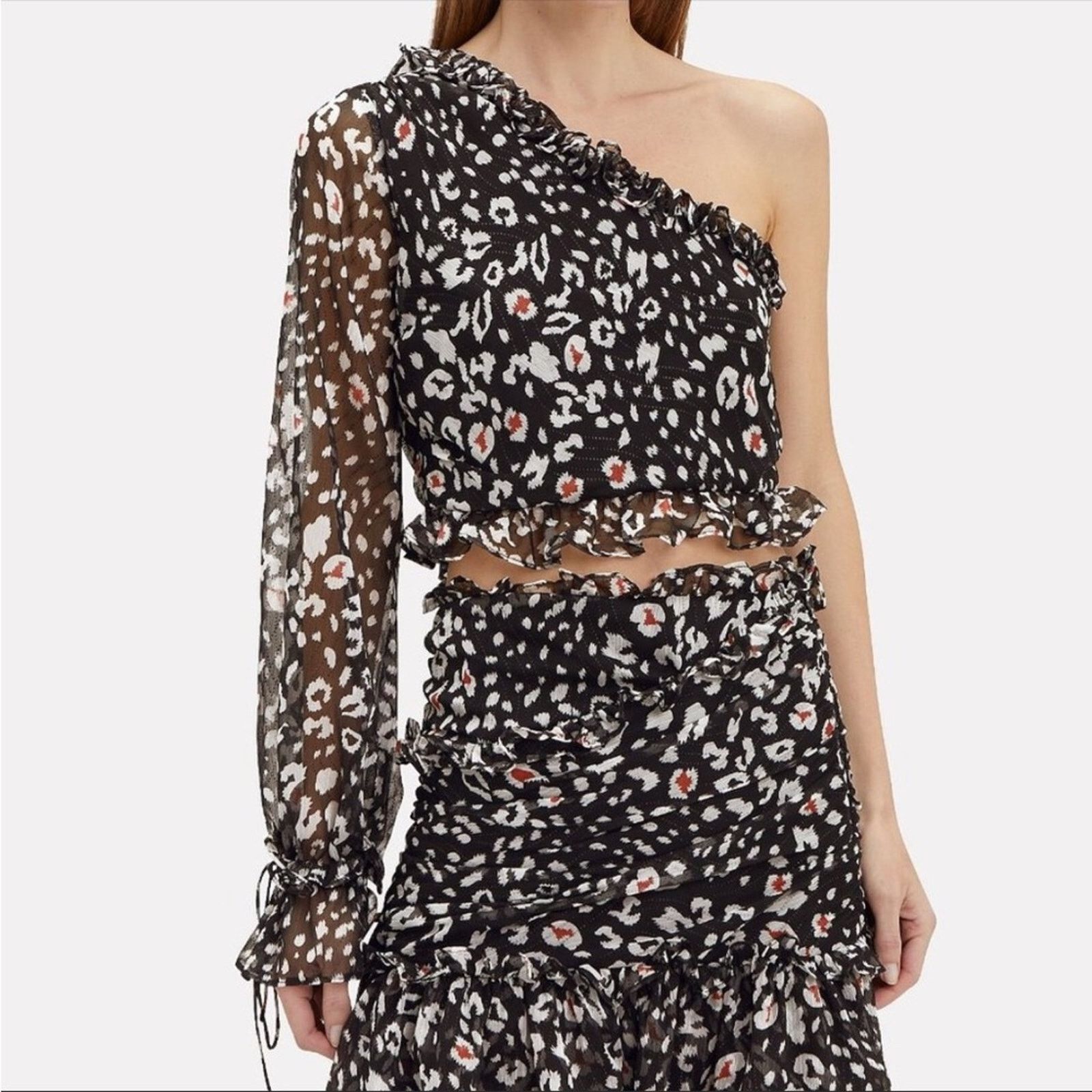 Anthropologie NEW REVOLVE Black White One Shoulder Tie Top Blouse Shirt Size M / US 6-8 / IT 42-44 - 1 Thumbnail