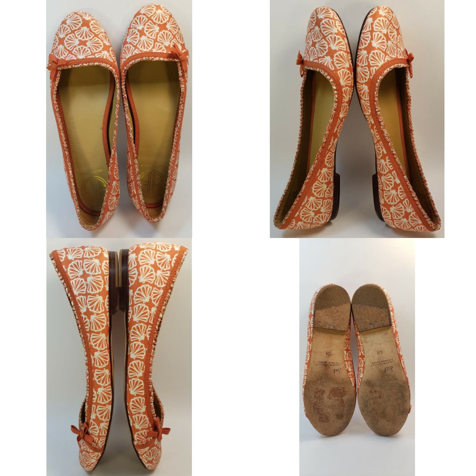 Lilly Pulitzer Lilly Pulitzer Flats Women's Size 6M Orange White Seashell Pattern Bow & Piping Ballet Flats Shoes M Crew Casual to Dress Business Size US 6 / IT 36 - 8 Thumbnail