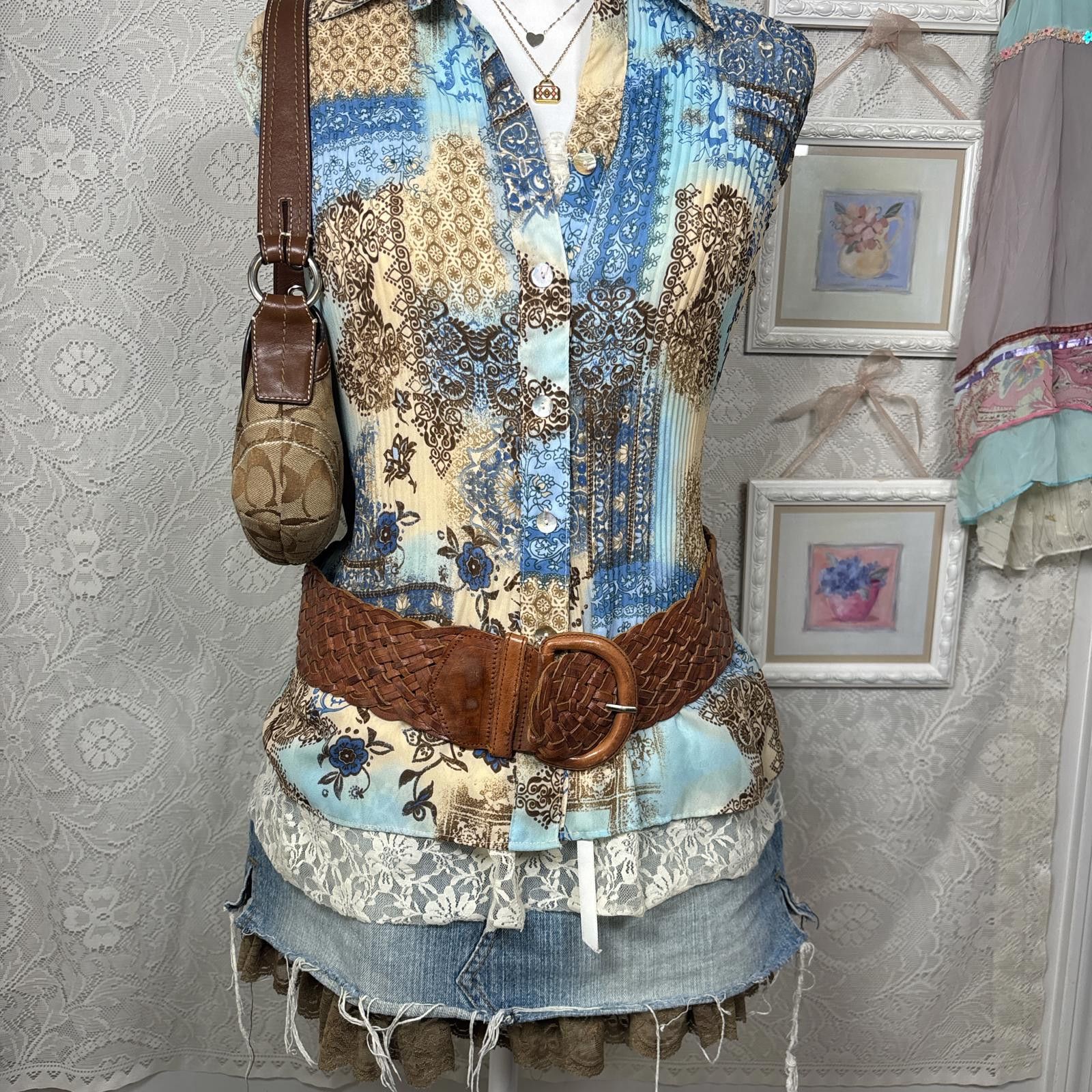 Other y2k fairy core blue button up blouse top Size S / US 4 / IT 40 - 2 Thumbnail