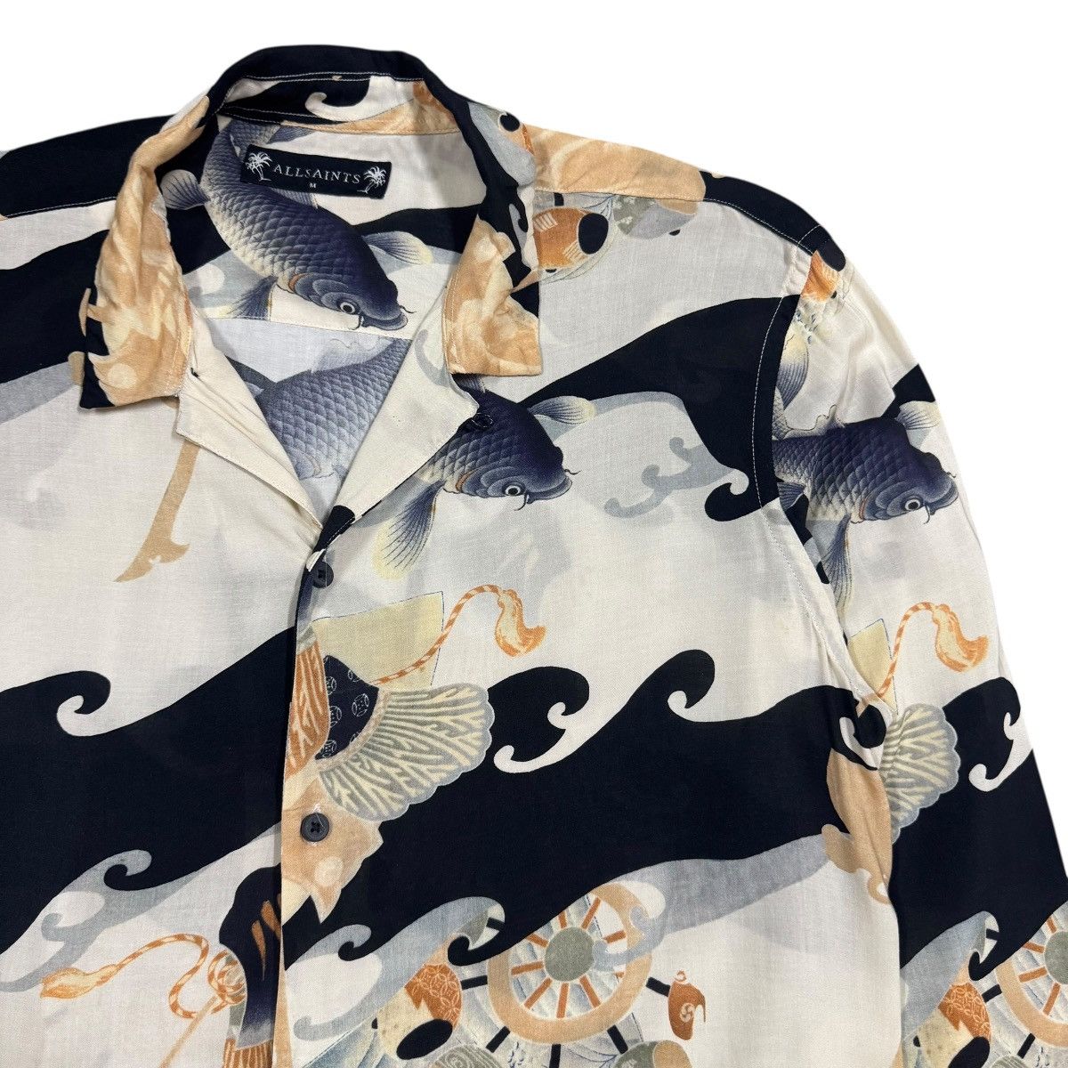 Allsaints All Saint Viscose Rayon Japanese Koi Fish Open Collar Shirt Size US M / EU 48-50 / 2 - 9 Thumbnail