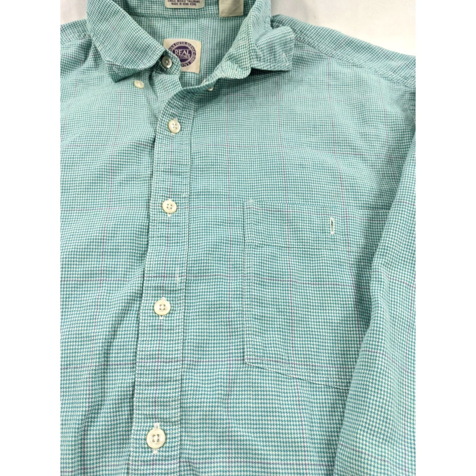 Saks Fifth Avenue VINTAGE Saks Fifth Ave. Shirt Large Cotton Plaid Single Needle Teal Purple Rockabilly Casual Mens Shirts Size US L / EU 52-54 / 3 - 2 Thumbnail