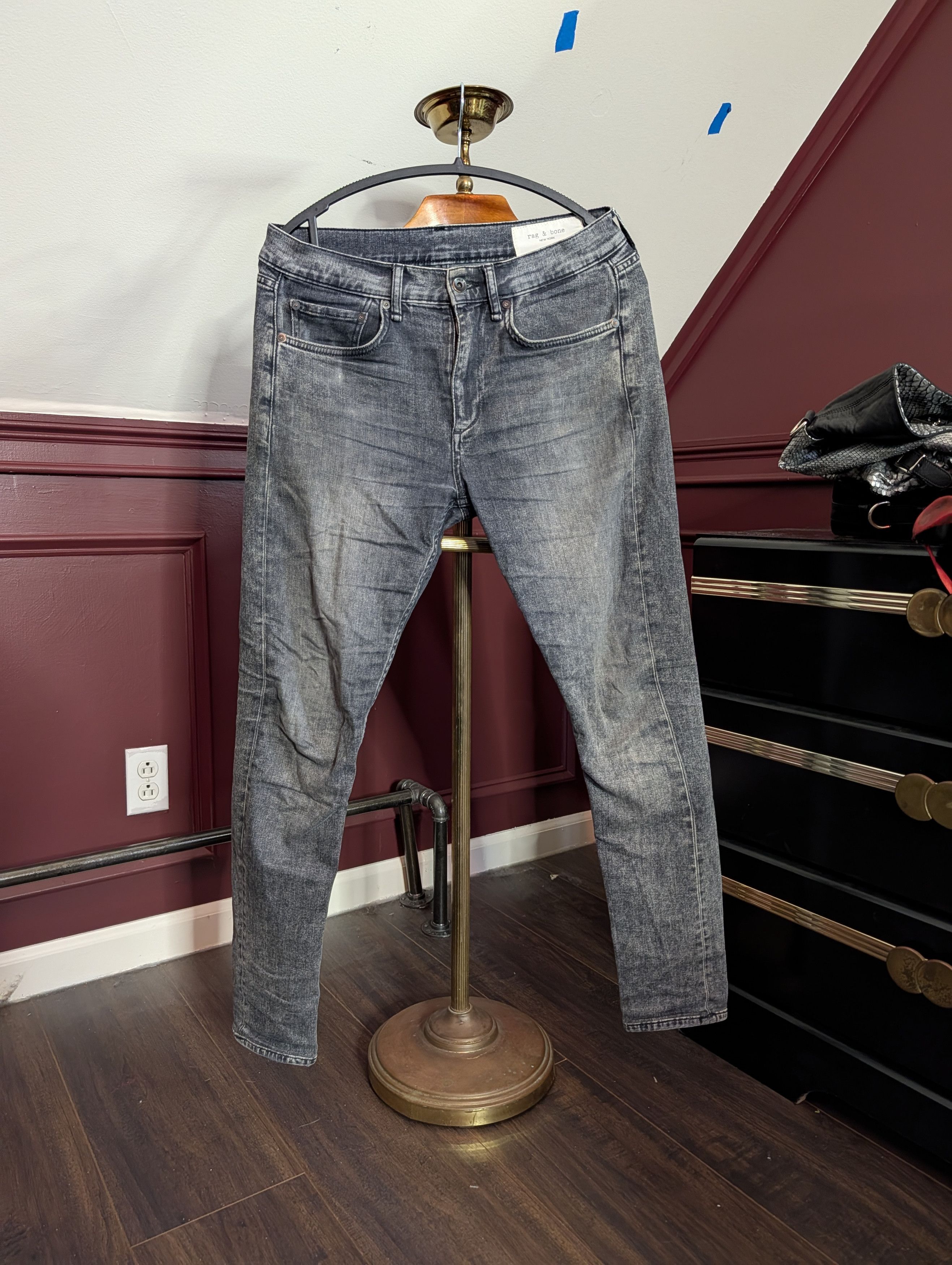Rag & Bone Fit 1 Skinny gray stone wash denim jeans 30x32 Size US 30 / EU 46 - 1 Thumbnail