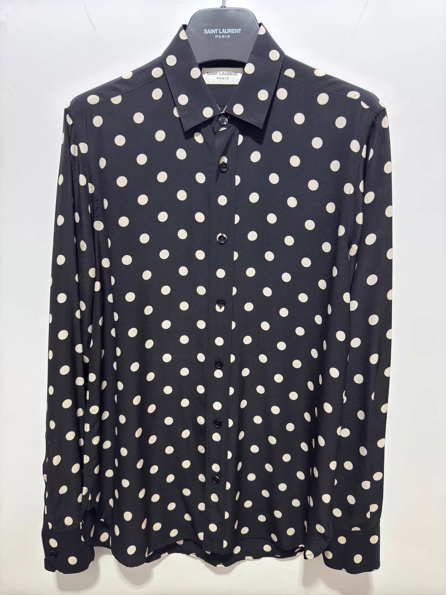 Saint Laurent Paris Black Polka Dot Long Sleeve Button-Up Shirt Size US XXS / EU 40 - 1 Thumbnail