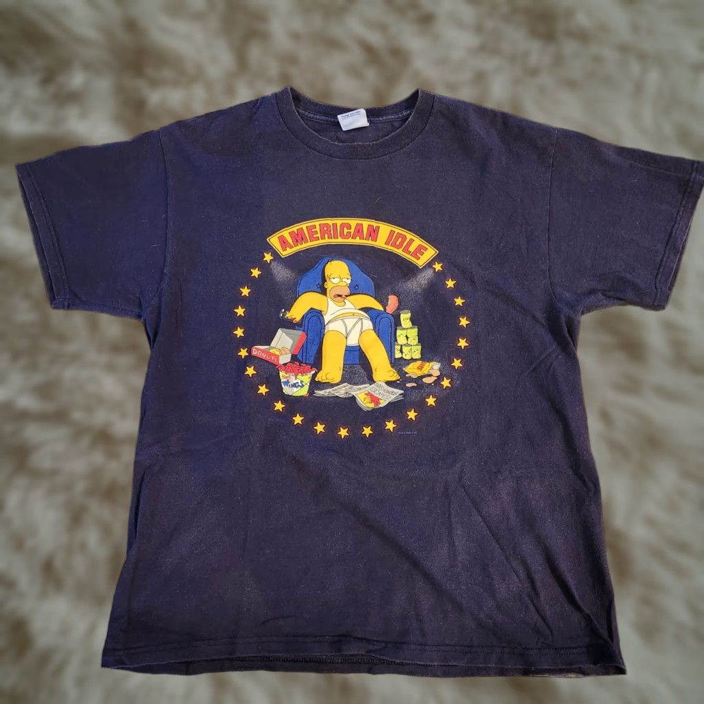 Delta VINTAGE The Simpsons Homer T Shirt Tee Delta American Idol Y2K 2003 Mens Large Blue Cotton Graphic Print Shirt Mens Size US L / EU 52-54 / 3 - 1 Thumbnail