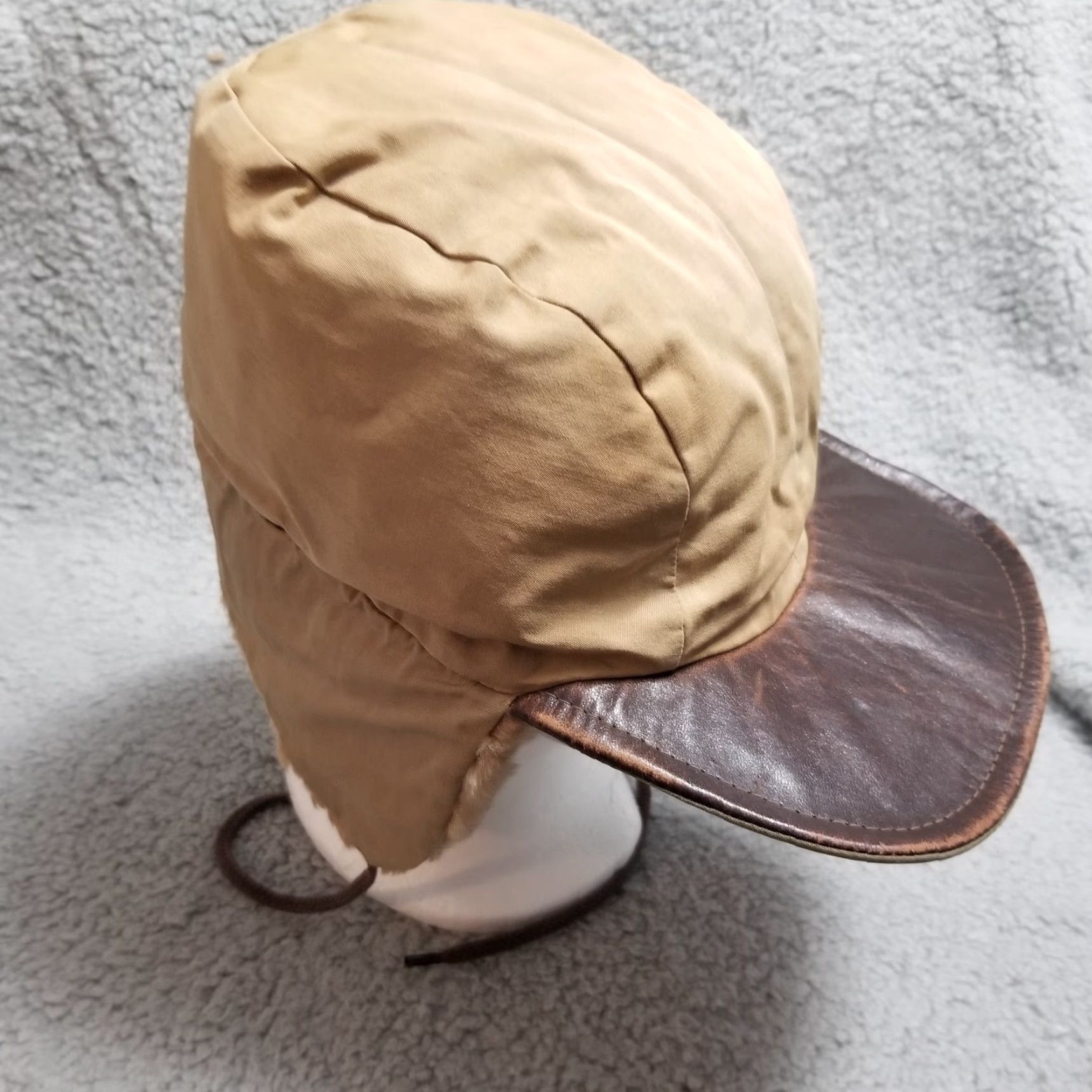 Vintage VINTAGE Aviator Trapper Hat Leather & Shearling Mens Large Brown Paul Leinburd Crowncap Hat Adult Large Brown Leather Bill Size ONE SIZE - 4 Thumbnail