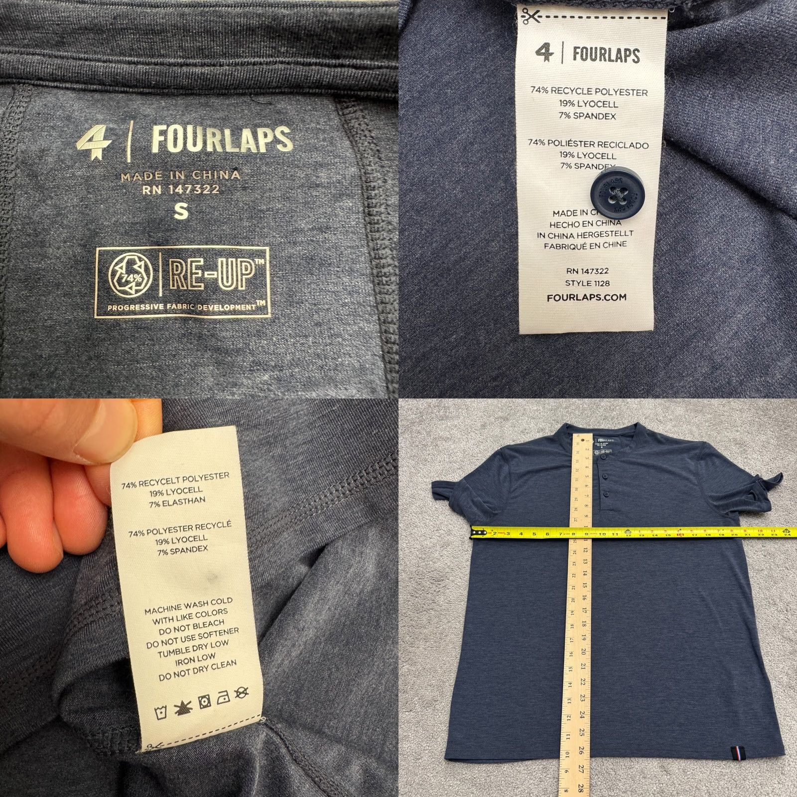 Vintage Fourlaps Re-Up Performance Henley T-Shirt Mens Small Heathered Navy Blue Tee Top Size US S / EU 44-46 / 1 - 8 Thumbnail
