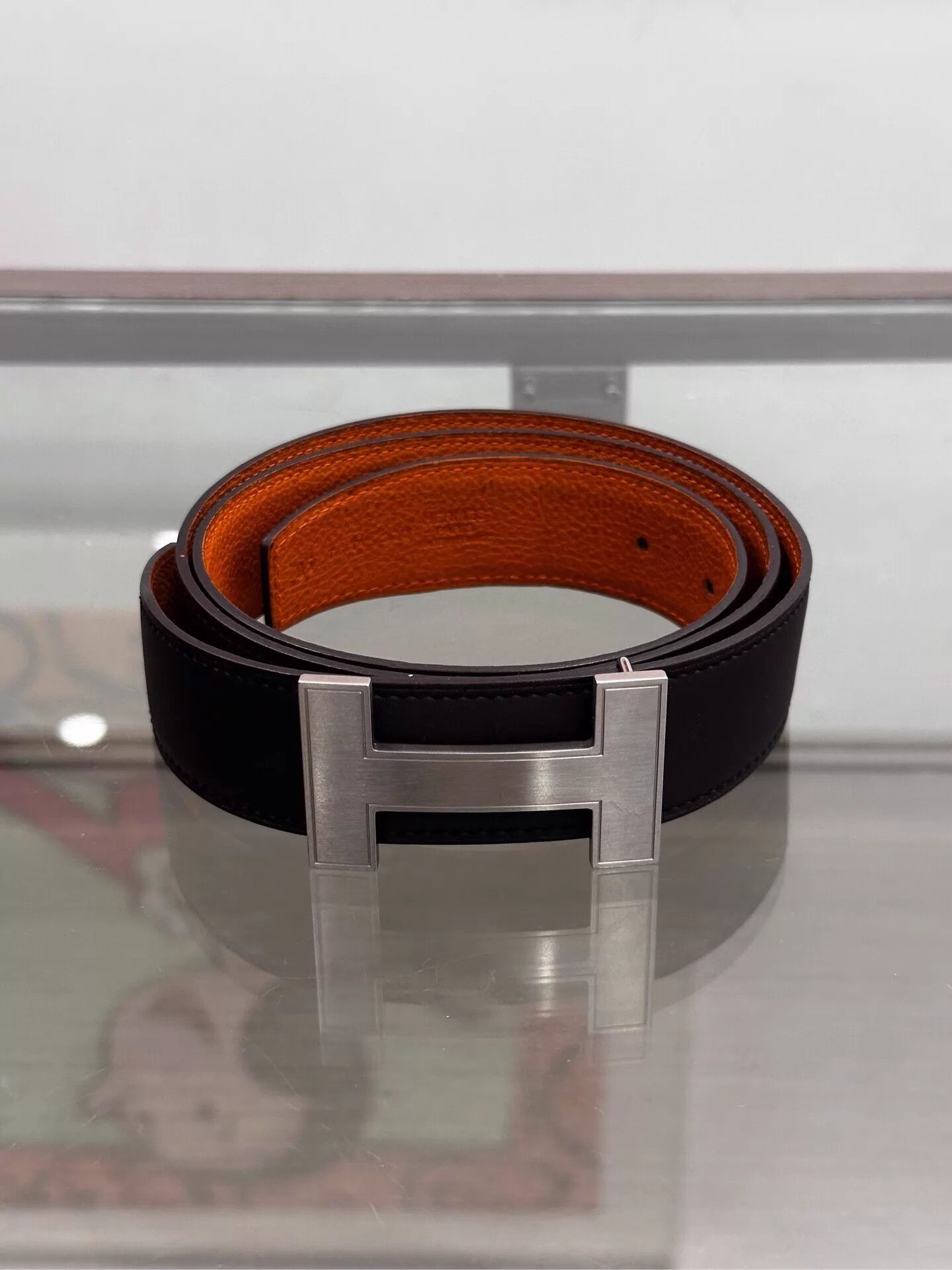 Hermes Hermes Black & Orange H-Buckle Silver Belt 3.2cm 85 T 99 New Size ONE SIZE - 1 Thumbnail