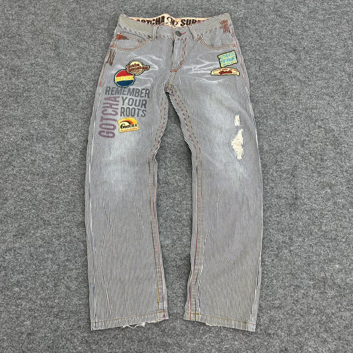 Japanese Brand Y2K Gotcha Striped Distressed Jeans Patchwork Size US 32 / EU 48 - 2 Thumbnail