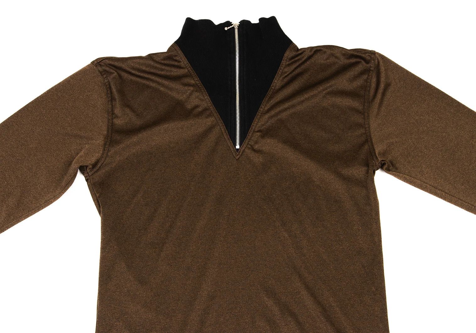 Jean Paul Gaultier Junior Half-Zip Ribbed Cut and Sew in Brown Black Size US M / EU 48-50 / 2 - 2 Thumbnail