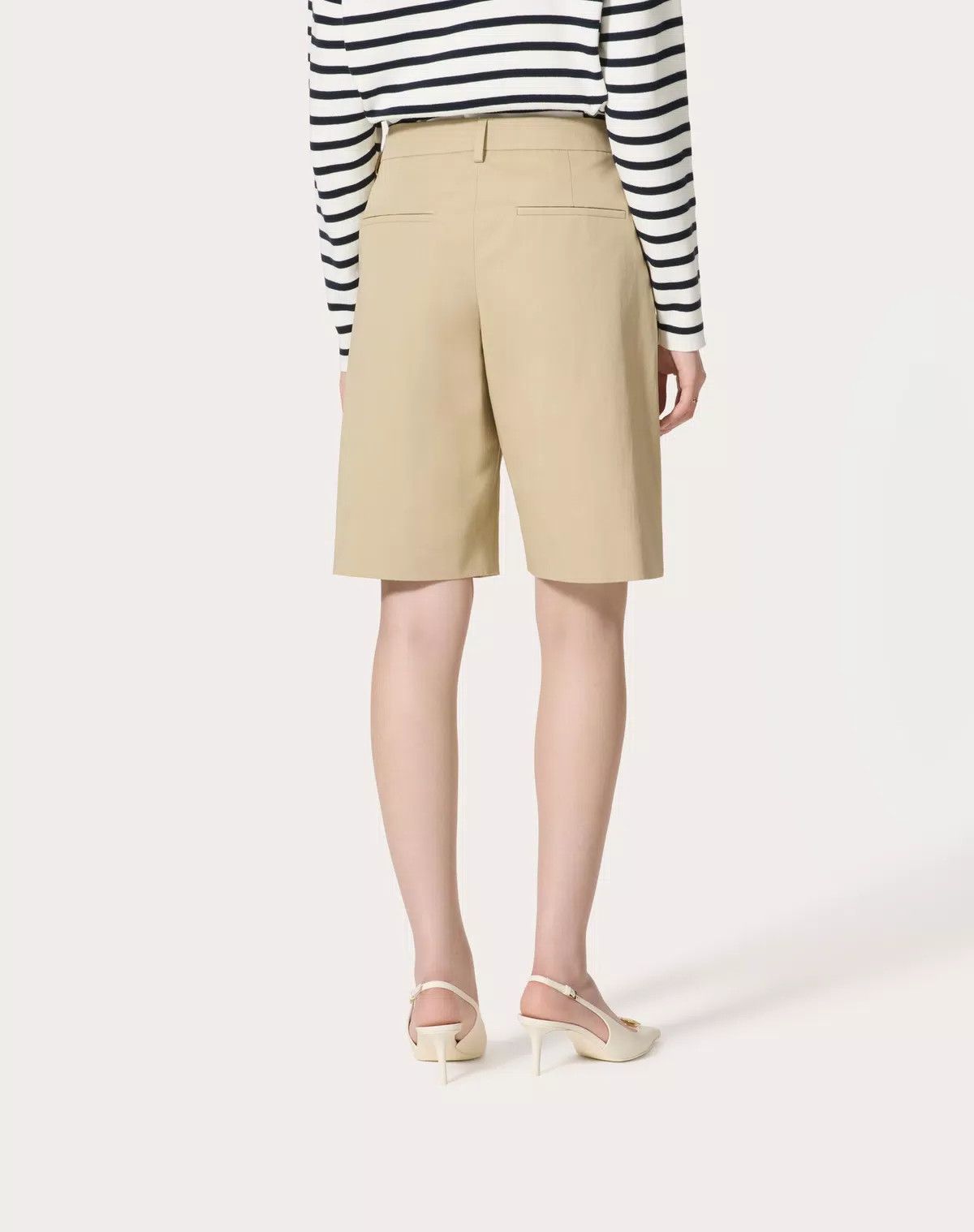 Valentino o1s1wg110426 Bermuda Shorts In Diagonal Cotton Linen Beige Size 28" / US 6 / IT 42 - 6 Thumbnail
