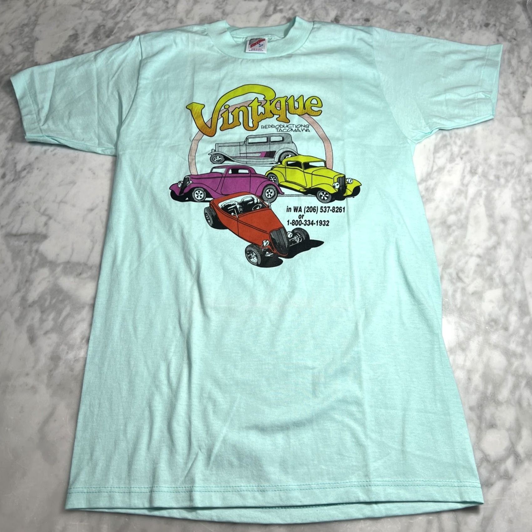 Jerzees VINTAGE 1990 Hot Rods T Shirt Jerzees Tacoma Small Teal Mens Crew Neck Short Sleeve Single Stitch Cotton Shirt Size US S / EU 44-46 / 1 - 3 Thumbnail