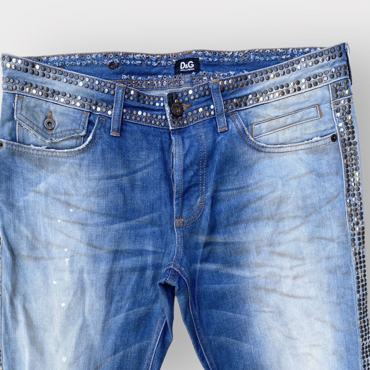 image of Dolce Gabbana D&g Archive Rivet Studded Rusty Jeans in Blue, Men's (Size 32)