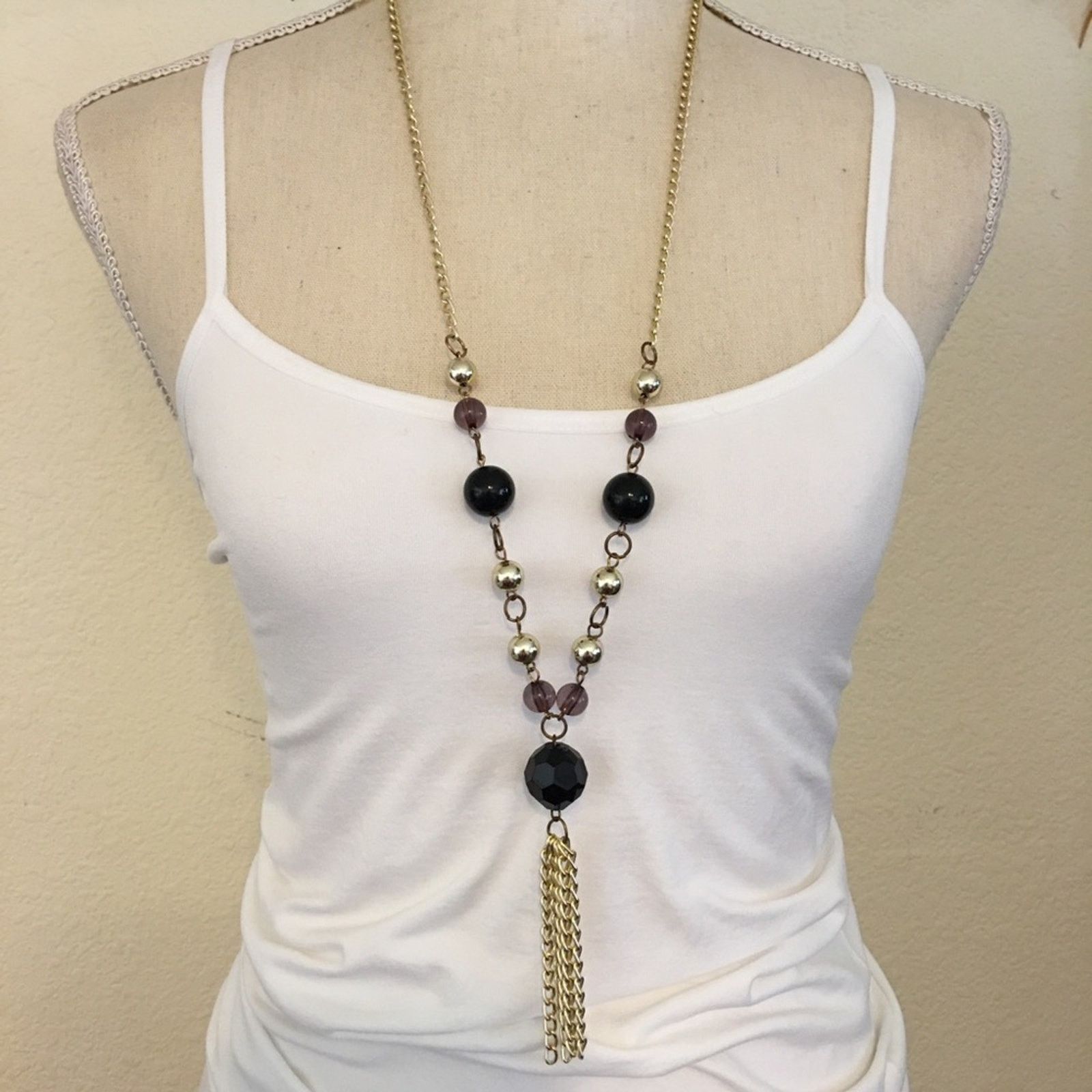 Vintage Vintage 80s beaded chain tassel long necklace Size ONE SIZE - 1 Thumbnail