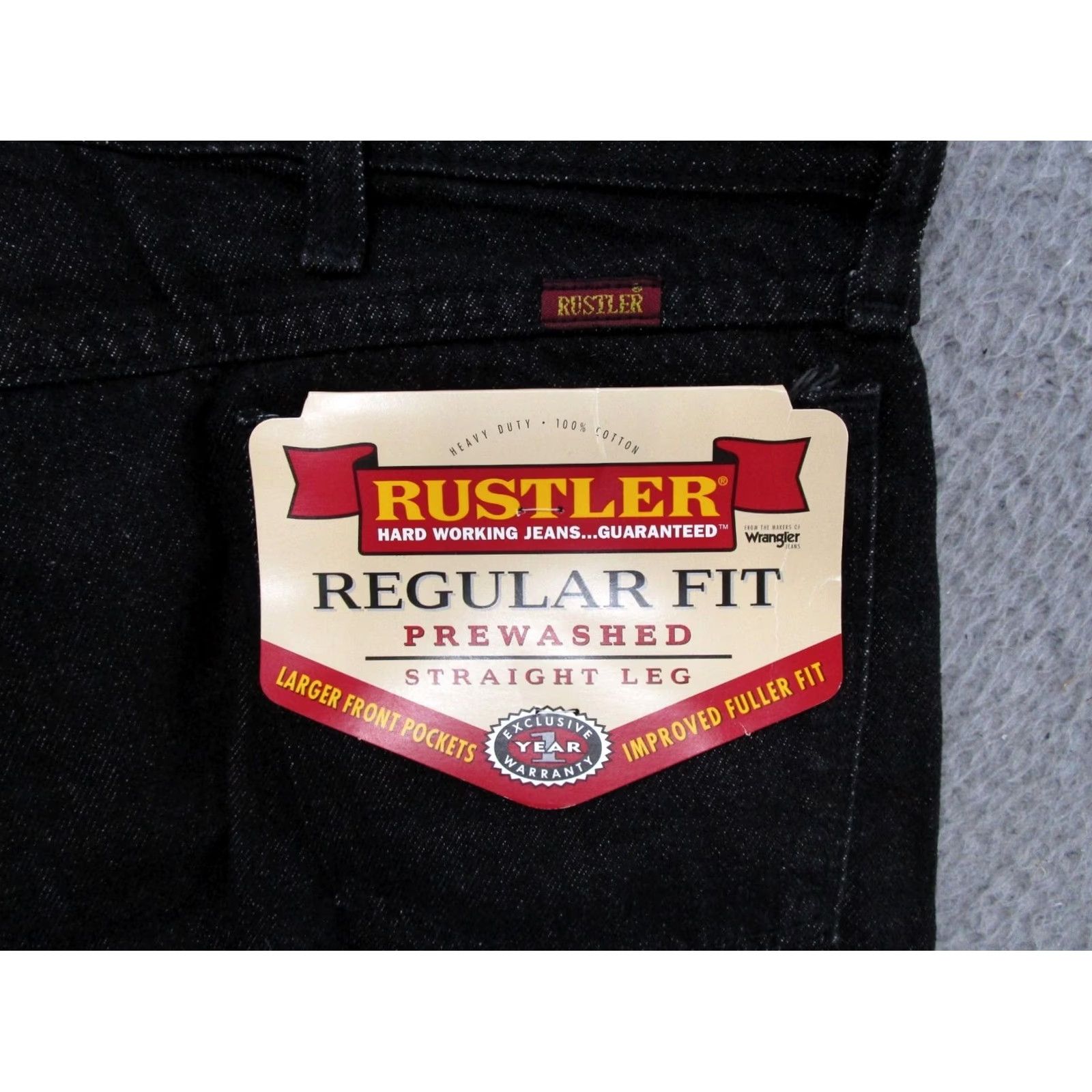 Denime VINTAGE Rustler Jeans 90s Black Denim Regular Fit Straight Mens 38x30 NEW AS IS Size US 38 / EU 54 - 2 Thumbnail