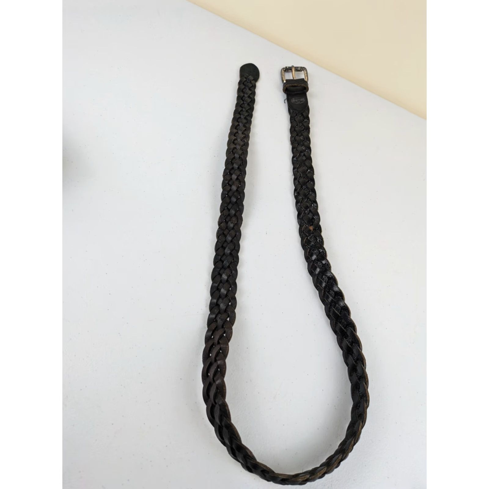 Fossil VINTAGE Fossil Belt Mens 42" Black Leather Braided 90s Y2K Mens Belt Braided/Woven Leather 42 Black 90s Y2K Mens Size 42 - 2 Thumbnail