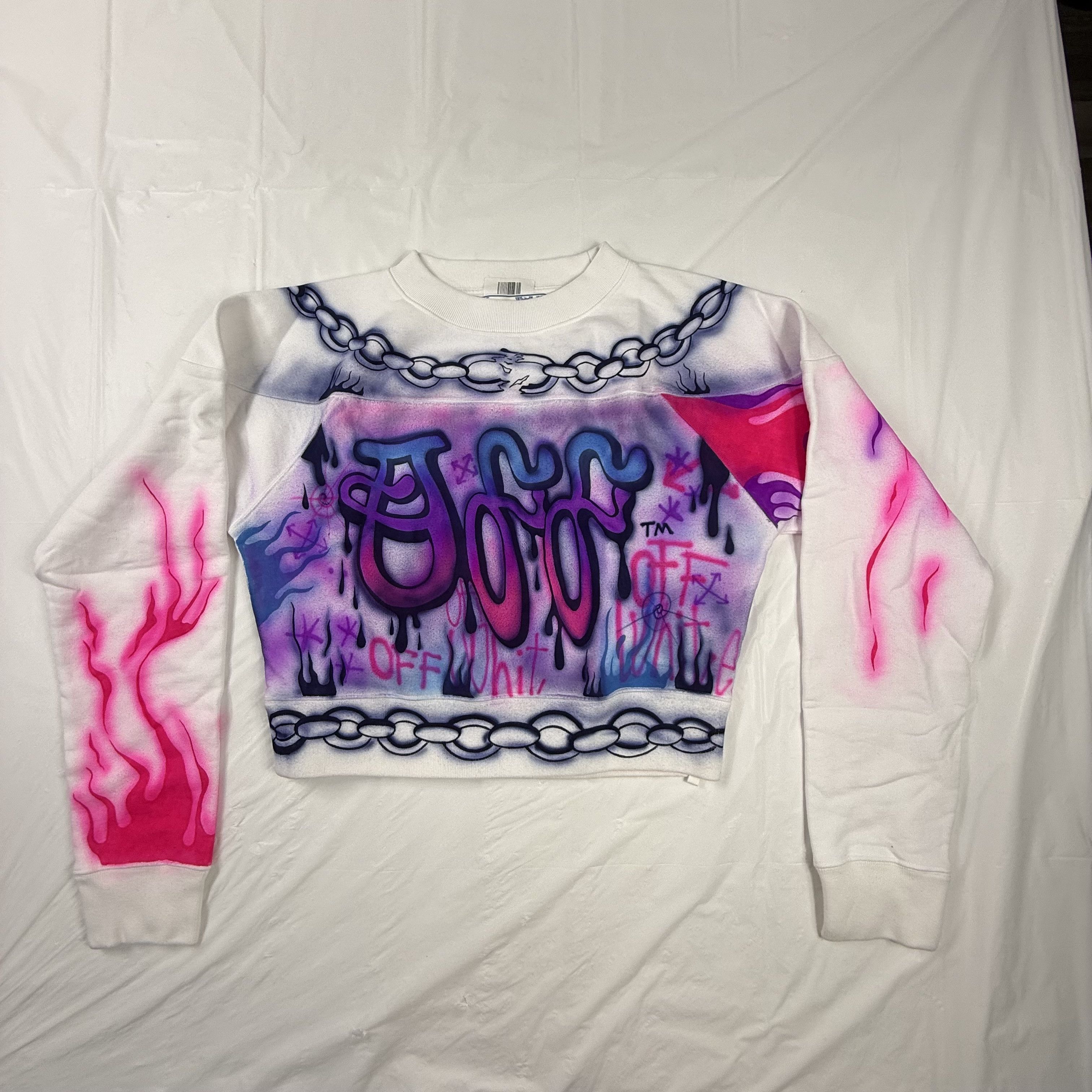 Off-White Off White Airbrush Graffiti Cropped Sweatshirt White Pink S Size US S / EU 44-46 / 1 - 1 Thumbnail