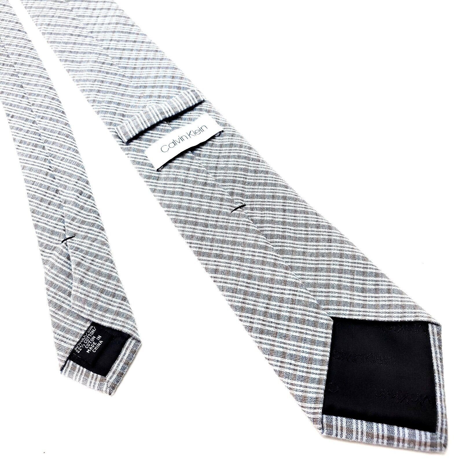 Calvin Klein Calvin Klein White Gray Silk Tie Woven Skinny Regimental Str Size ONE SIZE - 3 Thumbnail