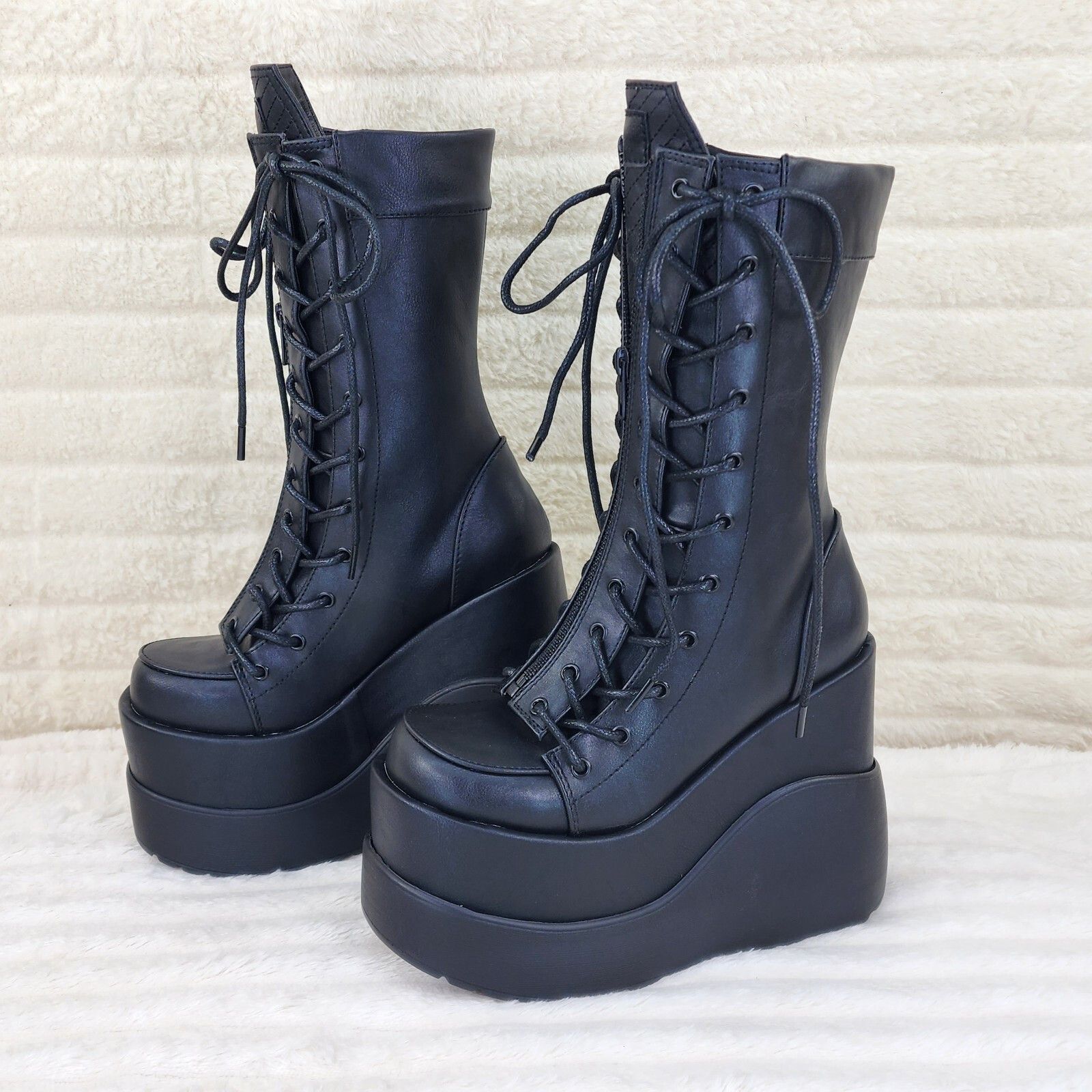 Demonia Cult DEMONIA Void Black Matte Platform Wedge Corset Mid Calf Goth Size US 8 / IT 38 - 6 Thumbnail
