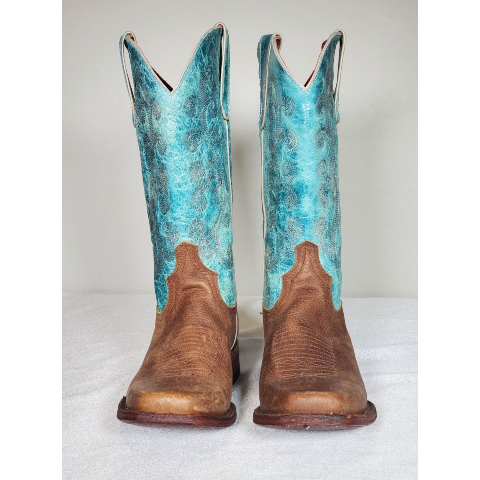 Hunter Ferrini Hunter Western Boots Square Toe Chocolate Brown Turquoise Women US 10 B Leather Embroidered Block Heel XS? Size US 10 / IT 40 - 6 Thumbnail