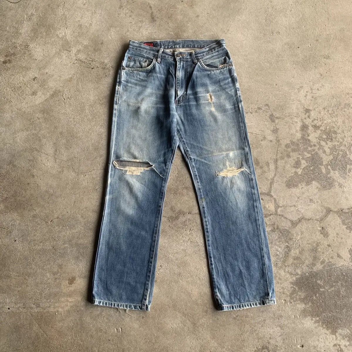DISTRESSED! Vtg Edwin 503 RegularFit Blue Wash Jeans Pants