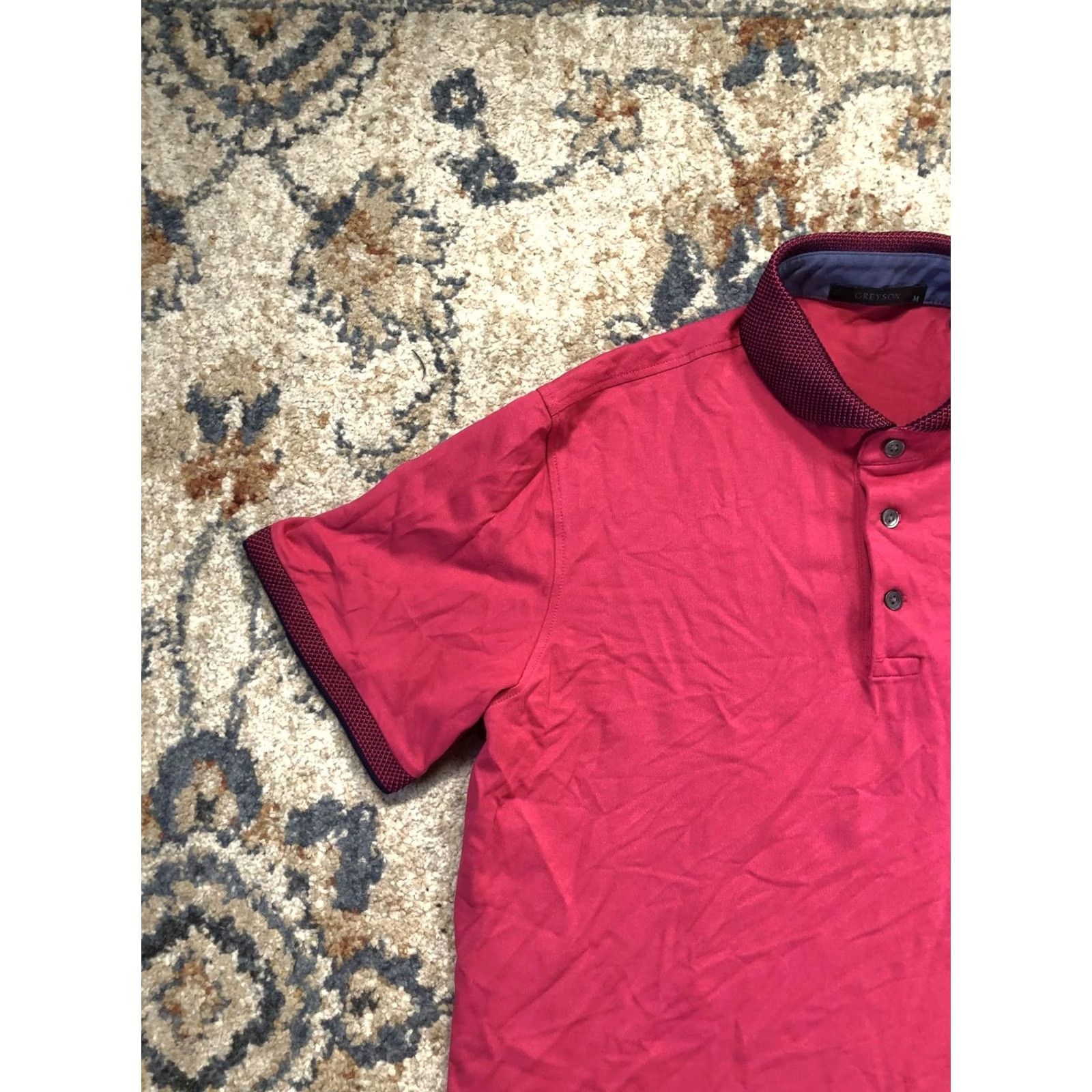 Vintage Greyson Golf Polo Shirt Mens M Pink Solid Short Sleeve Collared Knit Contrast Collar Navy Cuff Logo Wolf Head Vintage No Size US M / EU 48-50 / 2 - 3 Thumbnail