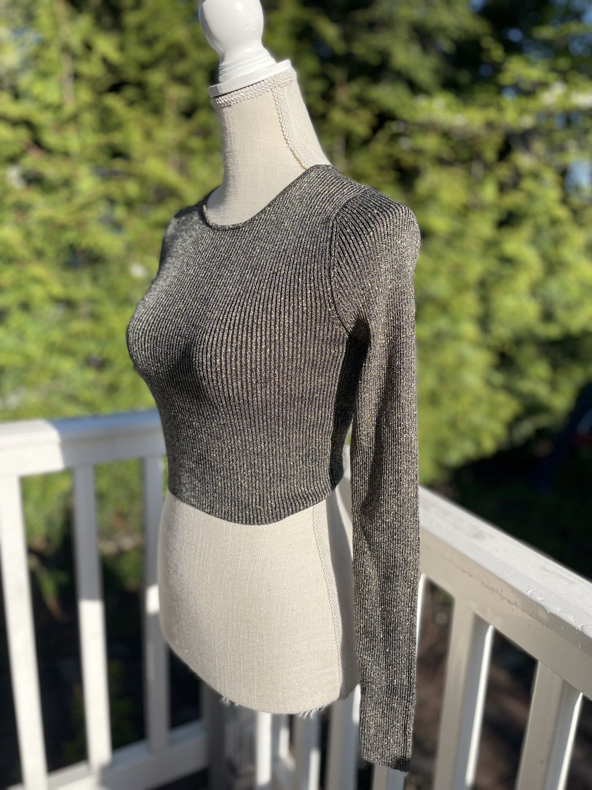 Zara Zara Metallic Ribbed Cropped Top Gold Black NWT Women’s US M Size M / US 6-8 / IT 42-44 - 2 Thumbnail