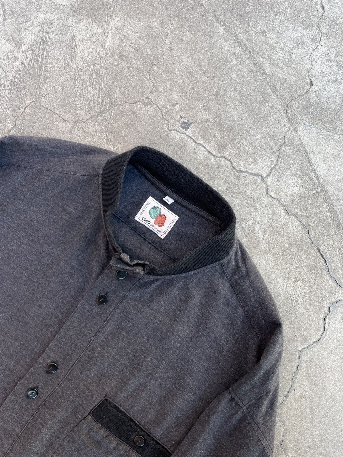 Vintage Mandarin Collar Shirt: Dark Gray Viscose, Italy Size US L / EU 52-54 / 3 - 2 Thumbnail