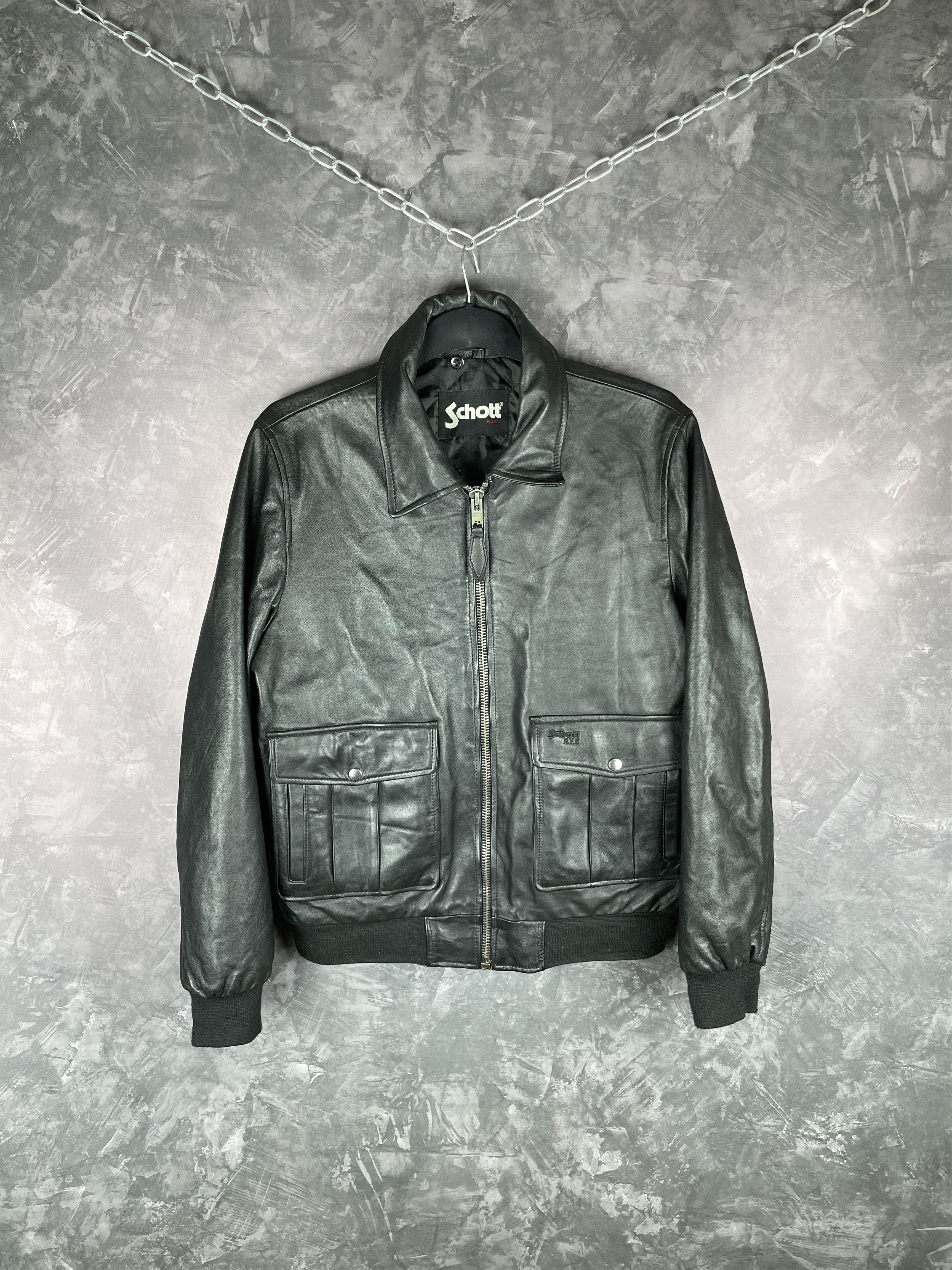 image of Vintage Schott Leather Jacket Bomber Black Aviator Usa, Men's (Size XL)