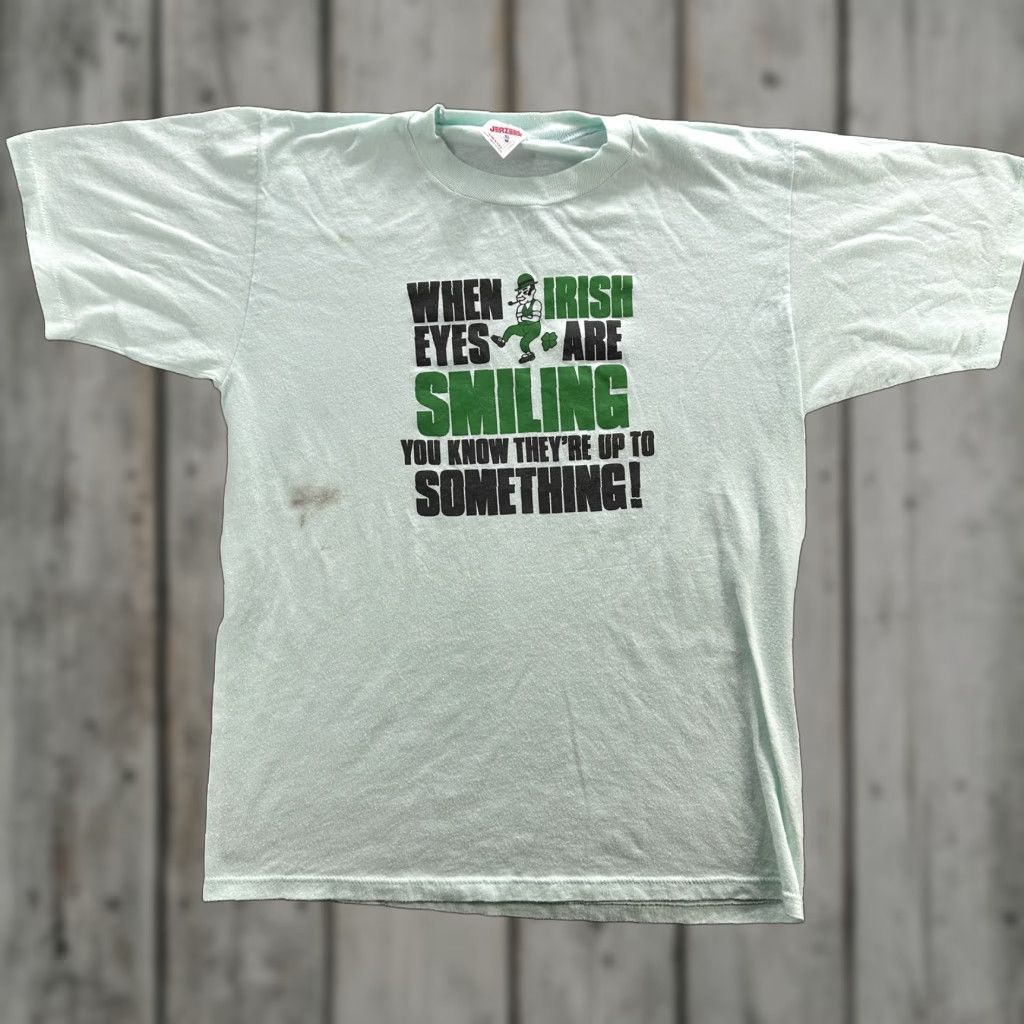 Jerzees VINTAGE Jerzees Mens XL Green Irish Shirt T-Shirt Short Sleeve Crew Neck Leprechaun Graphic 90s St Patrick's Day USA Mens Size US XL / EU 56 / 4 - 1 Thumbnail