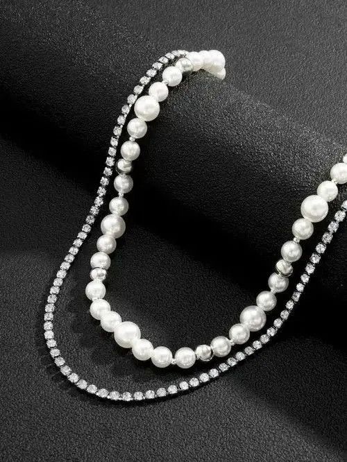 Jewelry Kusuno x Mari Retro Punk Vintage Glass Pearl Necklace Chain Size ONE SIZE - 4 Thumbnail