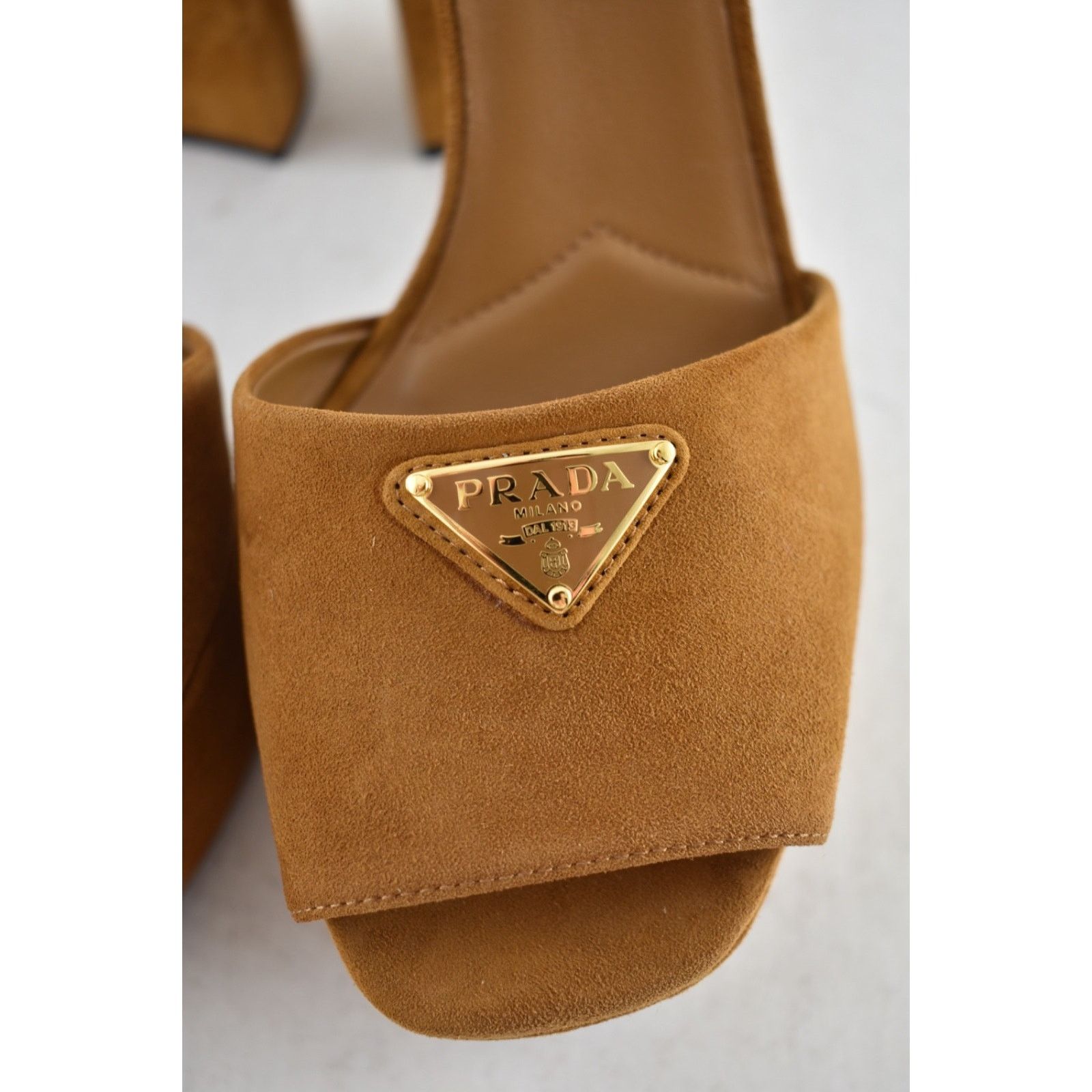 Prada Prada 115mm Cognac Brown Suede Platform Sandal 38.5 Size US 8.5 / IT 38.5 - 10 Thumbnail