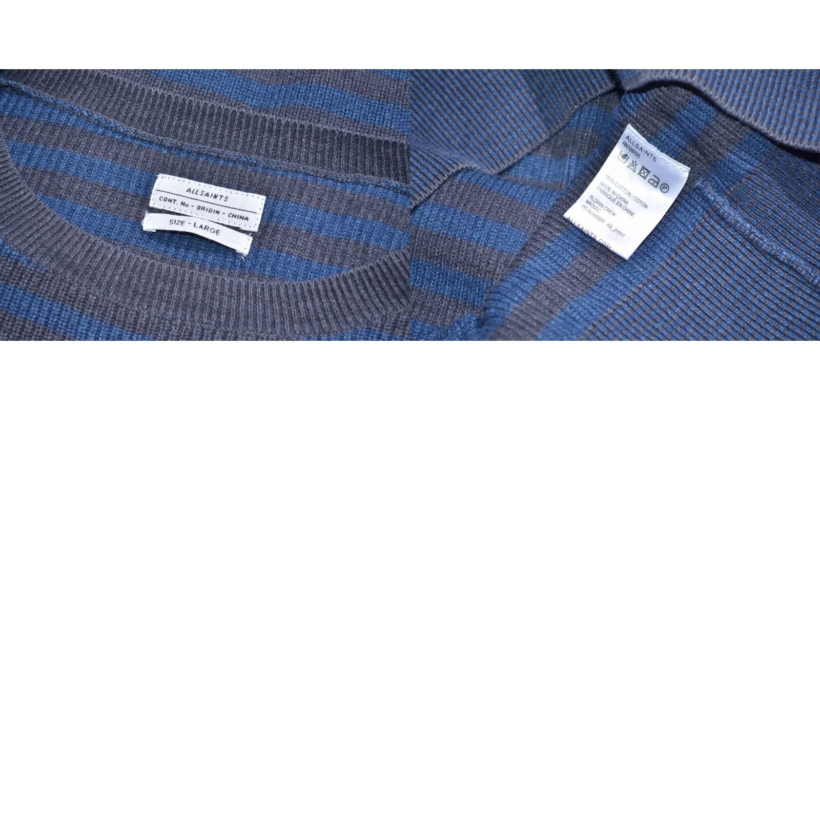 Allsaints AllSaints Sweater Mens Knit Button Striped Cotton Blue Florin Crewneck Sz L Size US L / EU 52-54 / 3 - 8 Thumbnail