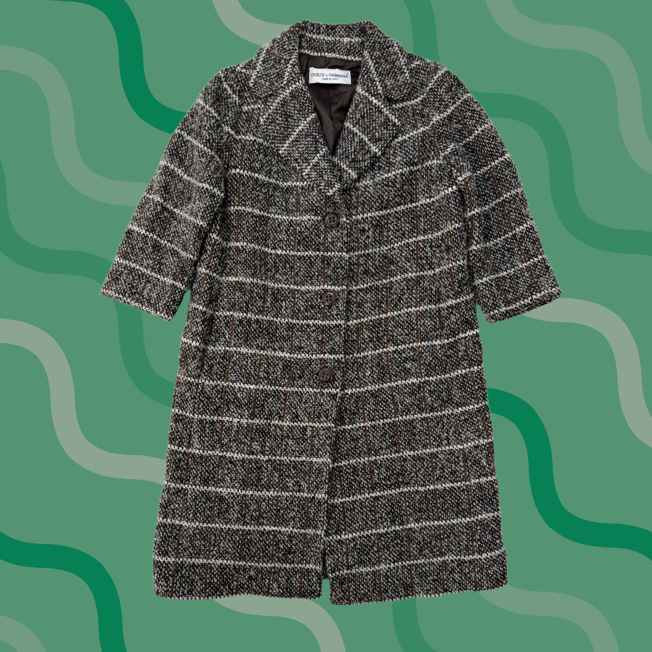 Dolce & Gabbana VINTAGE? (No) Dolce&Gabbana Coat Womens 44 Brown Wool Tweed Check Long Made In Italy Plaid Shirt? Size M / US 6-8 / IT 42-44 - 1 Thumbnail