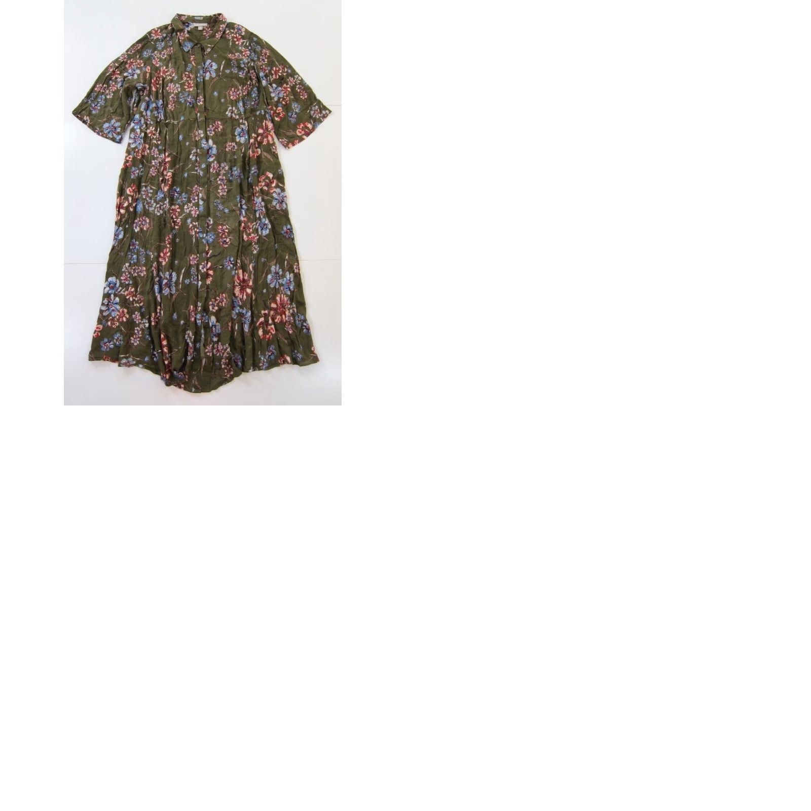 Vintage Woman Within Dress Maxi Floral Button Down 26W Green Pink Blue Pockets Short Sleeve Rayon Long 72" Hip 54.5" Shoulder to Hem Womens Size 4XL / US 24-26 - 9 Thumbnail